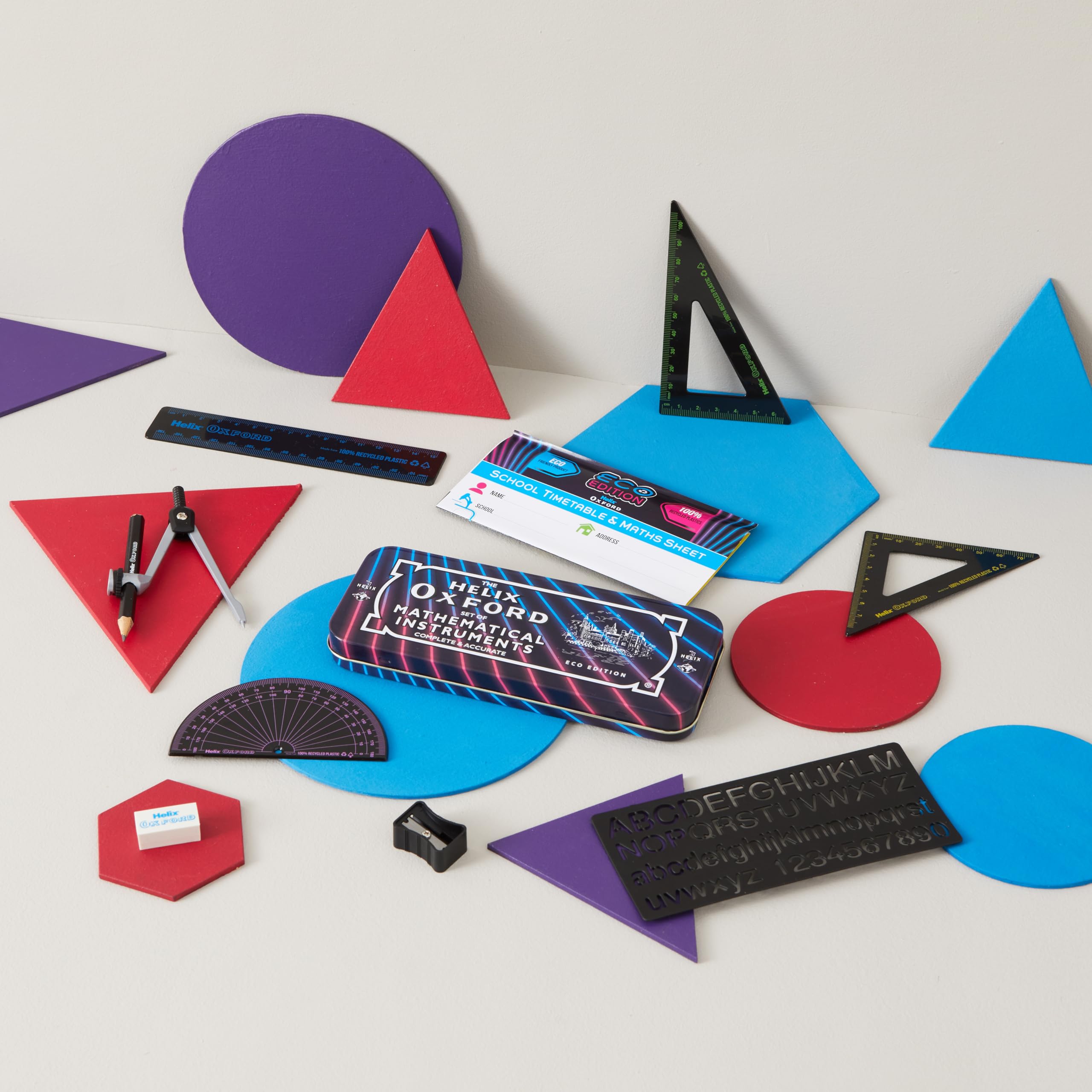 Helix Oxford Cyber Eco Maths Set - 9 Piece Geometry Set with Recycled Contents | Metal Tin | Model 170556 4