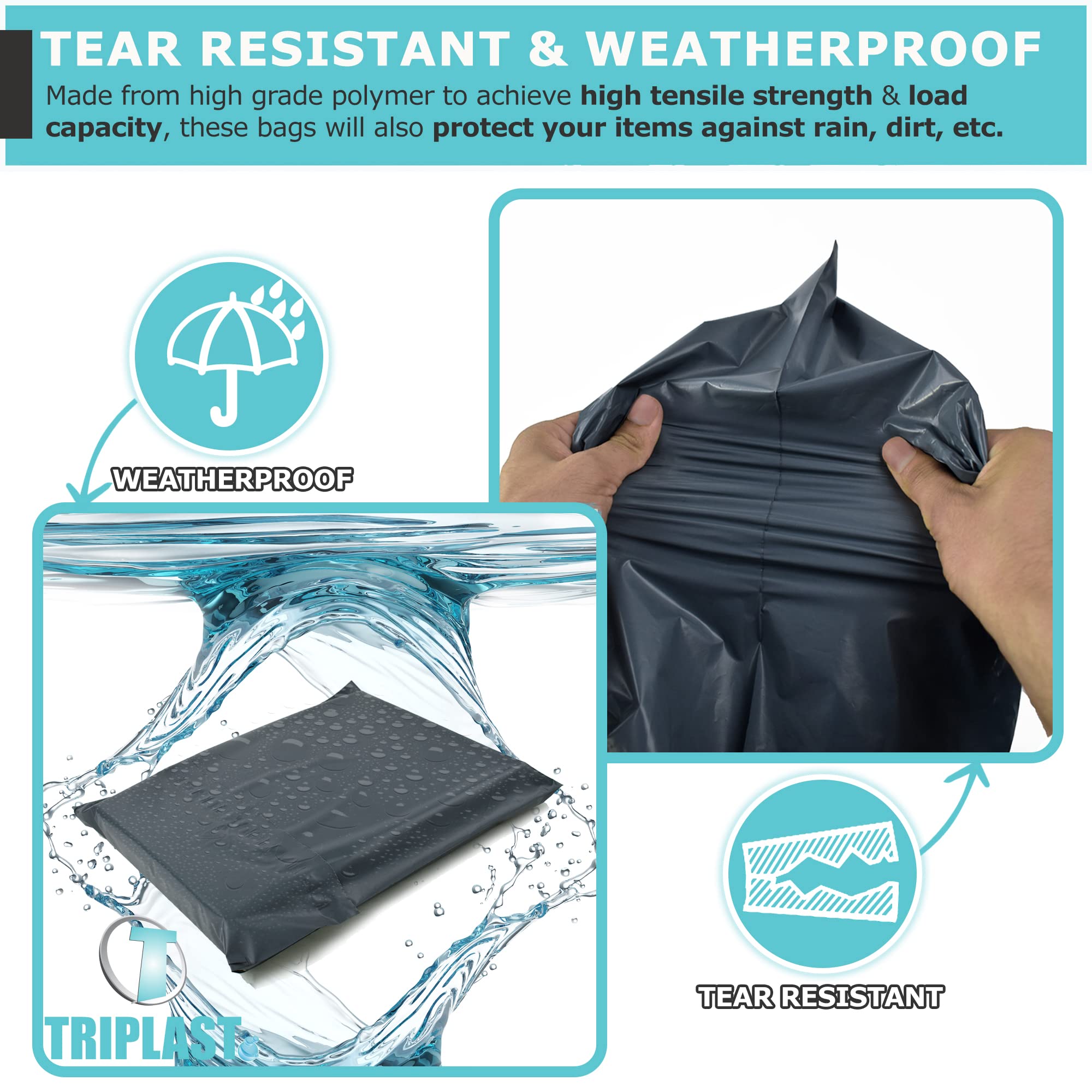 Triplast Plastic Mailing Postal Bags - 10 x 14 Inch Grey, Puncture Resistant | Pack of 200 5