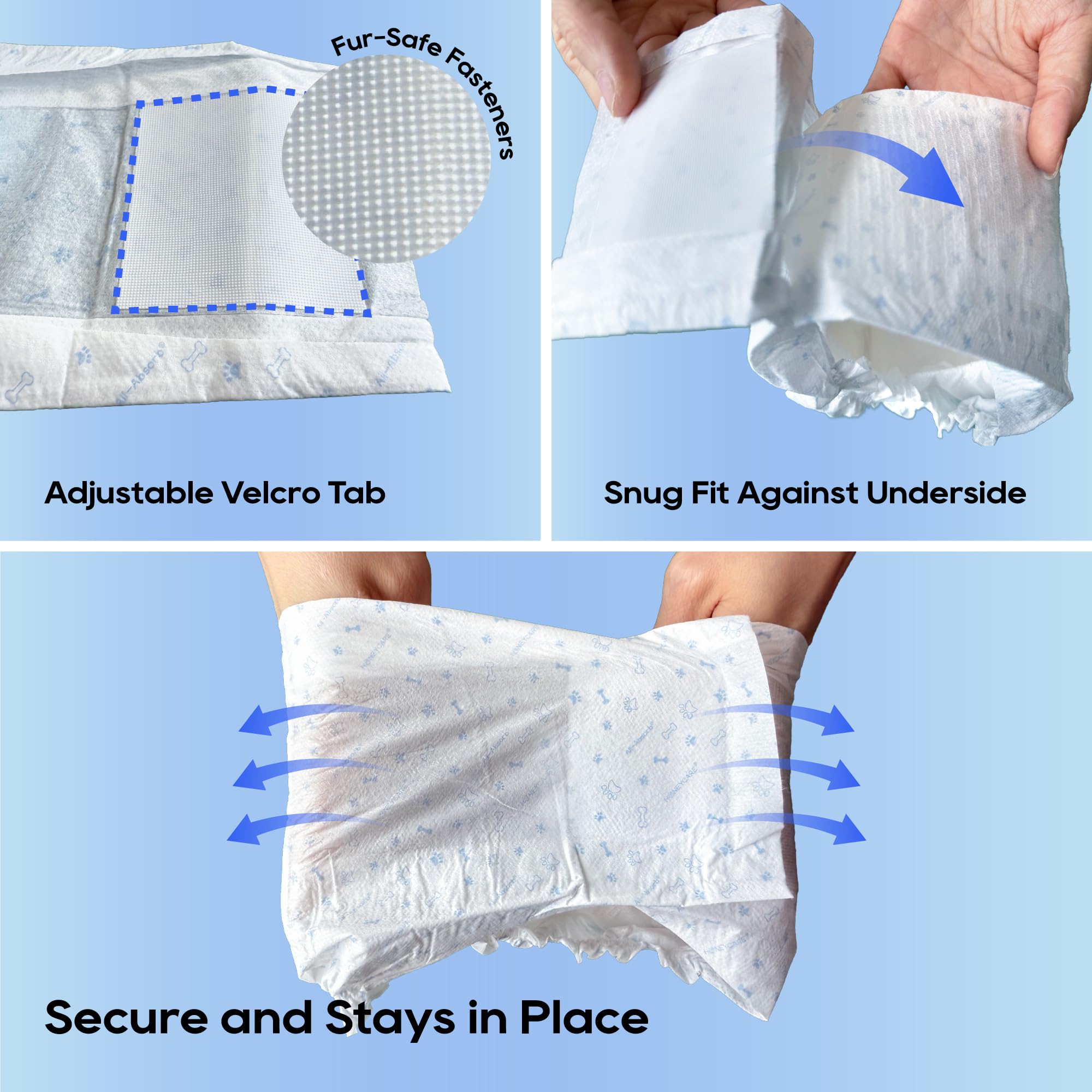 HONEY CARE All-Absorb A24 Male Dog Wraps - Large Size, 50 Count, Blue and White 5