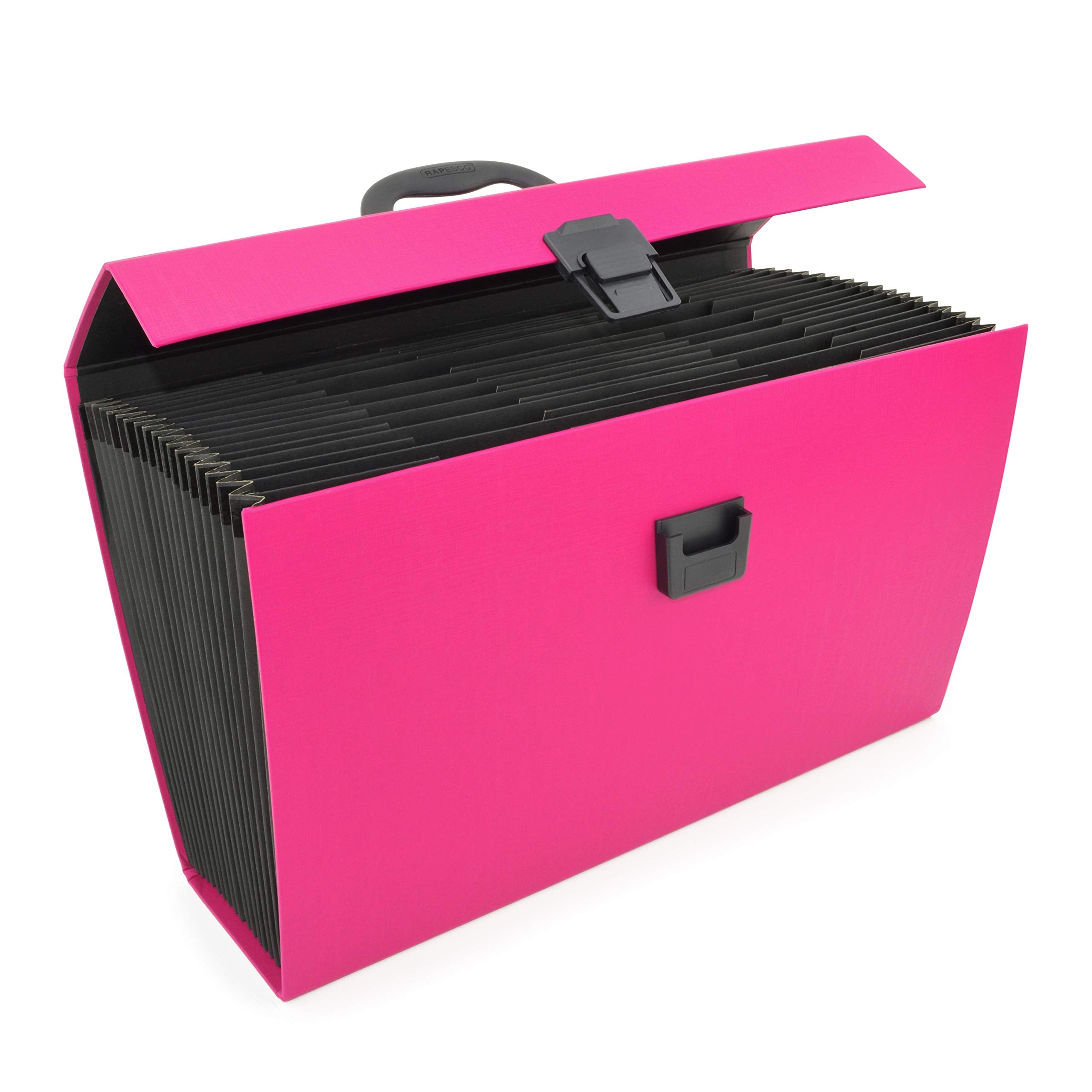 RAPESCO 1554 Expanding Box File Document Organiser - 19 Pocket A4+ | Hot Pink | 100% Recycled Manilla 9