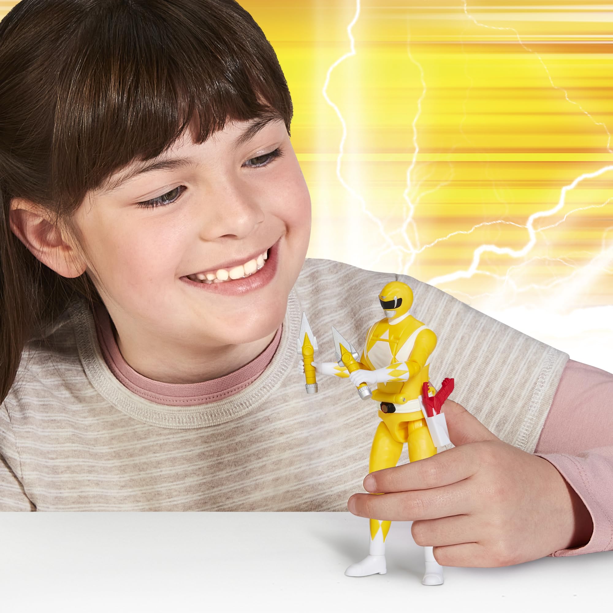 Power Rangers Yellow Ranger Action Figure | Auto-Morphin Feature | 15 cm Tall