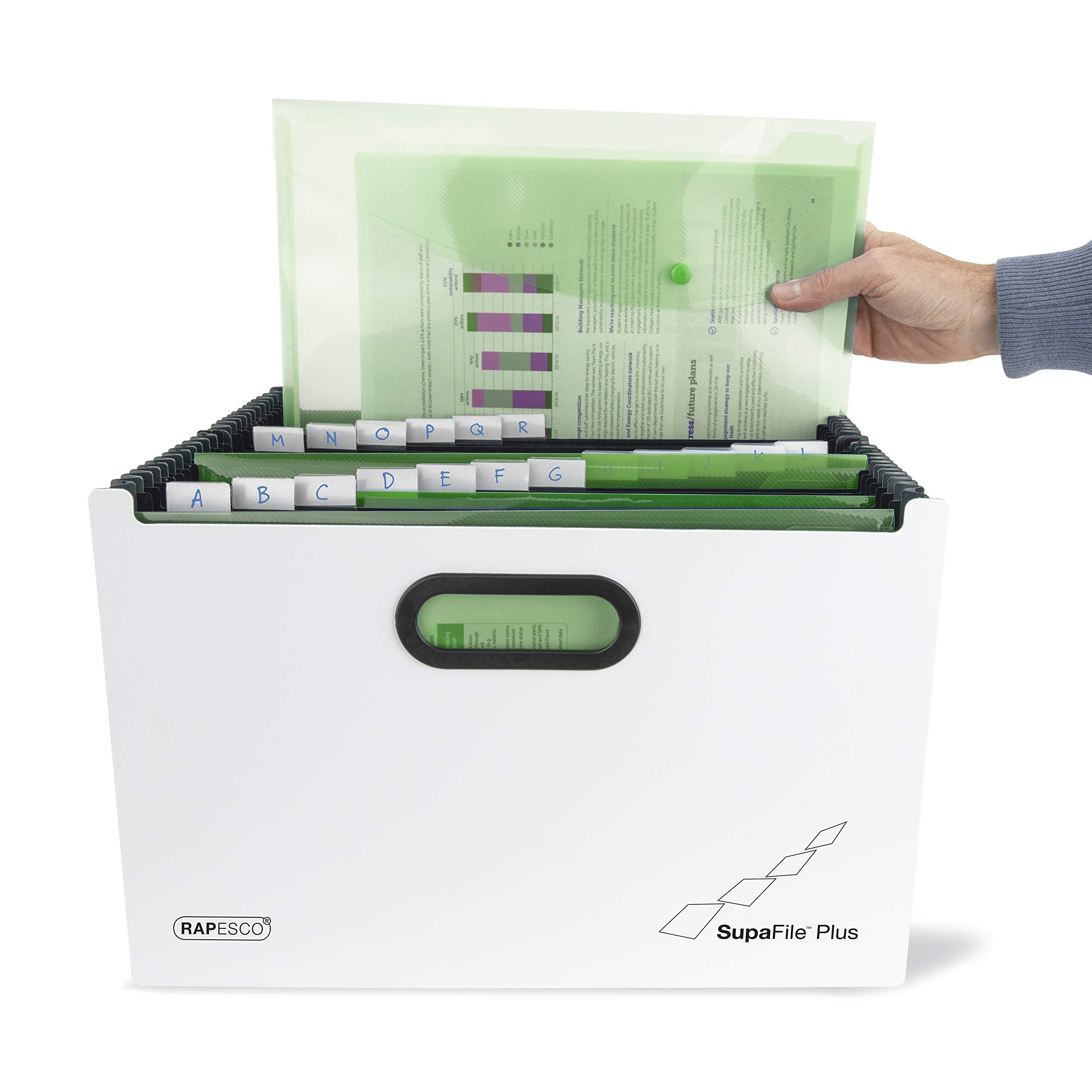 RAPESCO 1622 SupaFile Plus - 26-Part A4+ Expanding File Organiser | 1300 Sheet Capacity | White/Black 2
