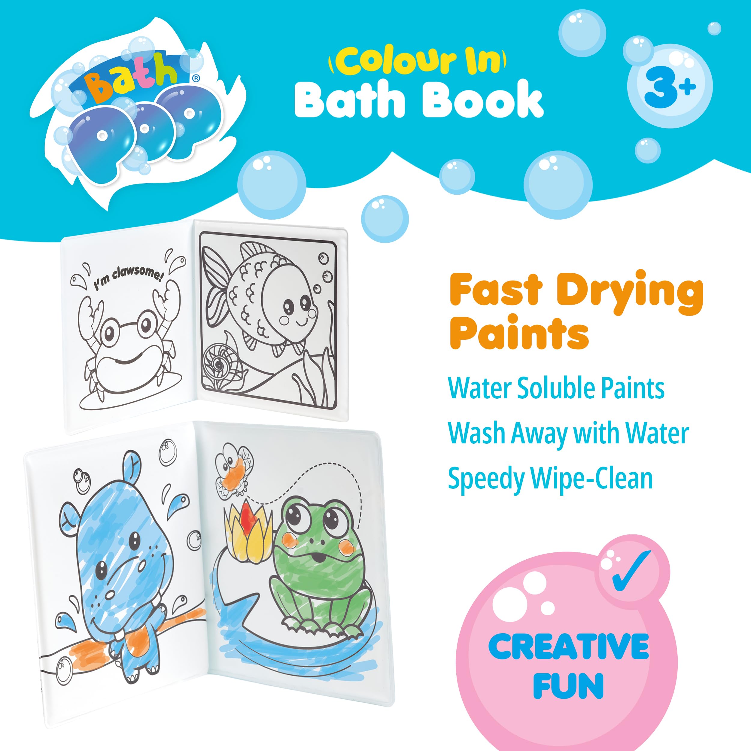 Bath Pop Colouring Book and 5 Bath Sticks - Washable Paint Set | Toddler Bath Toy | Ages 3+ 6