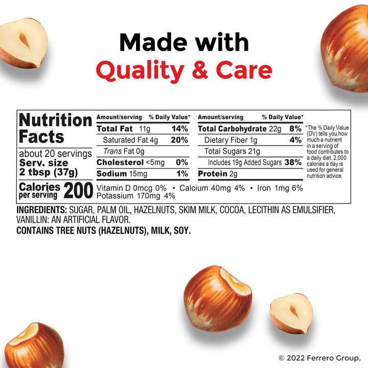 Nutella Hazelnut Chocolate Spread 750g Jar - Gluten Free, No Artificial Colours or Preservatives