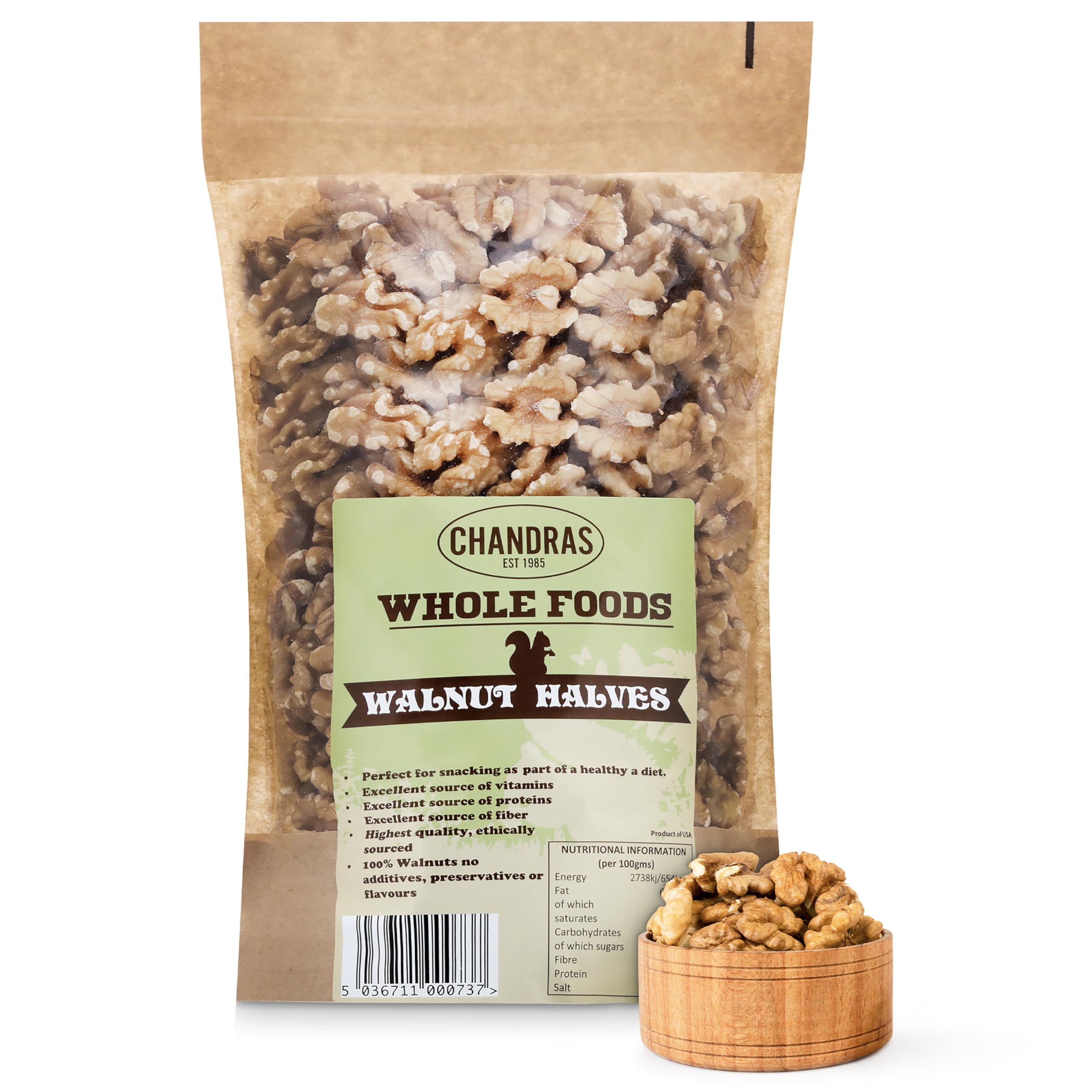 CHANDRA Whole Foods Walnut Halves - 1KG Resealable Bag | Keto & Paleo Friendly | Gluten-Free 1