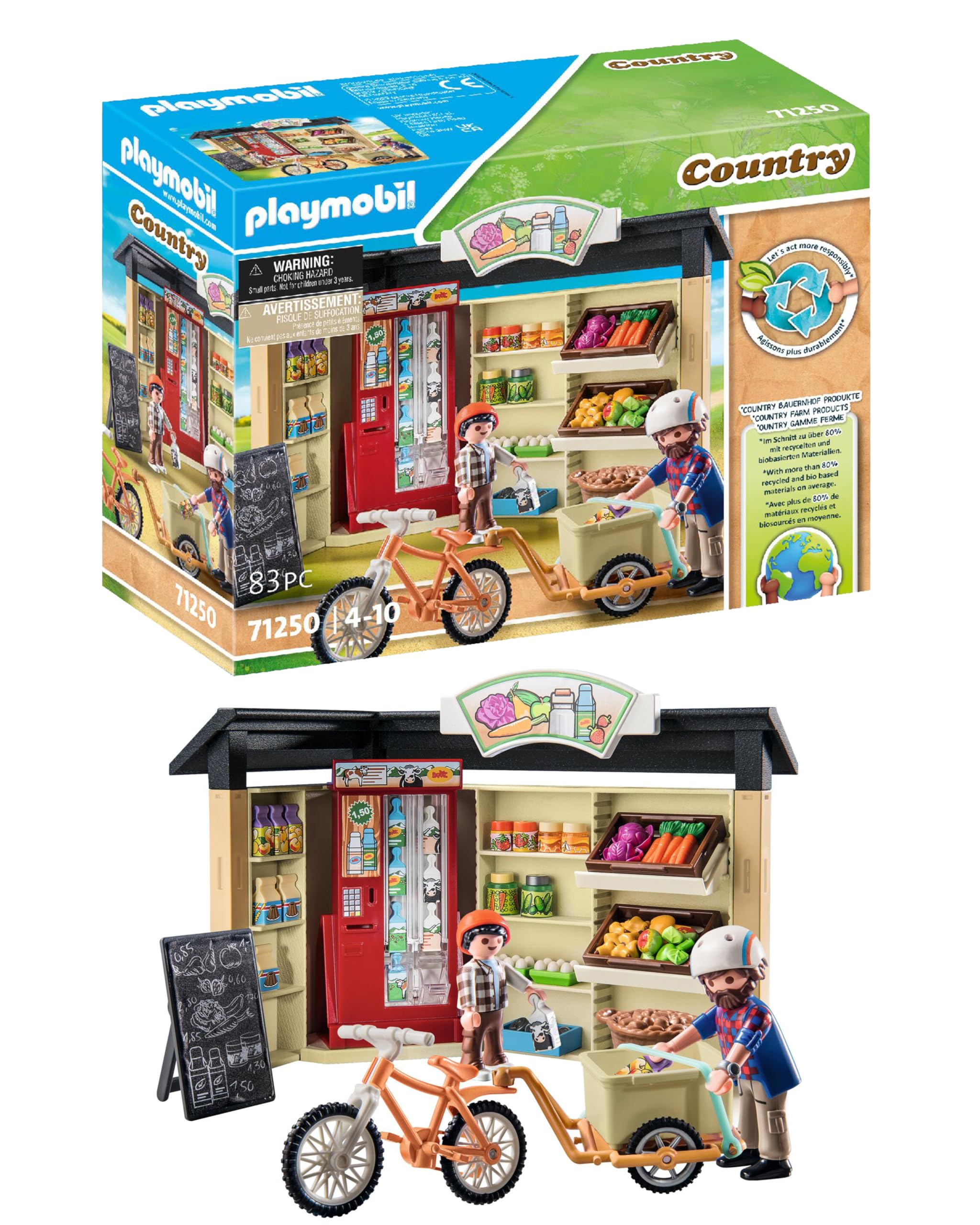 Playmobil 71250 Country Farm Shop Playset with Bike & Trailer - Sustainable Toy for Ages 4+ 7