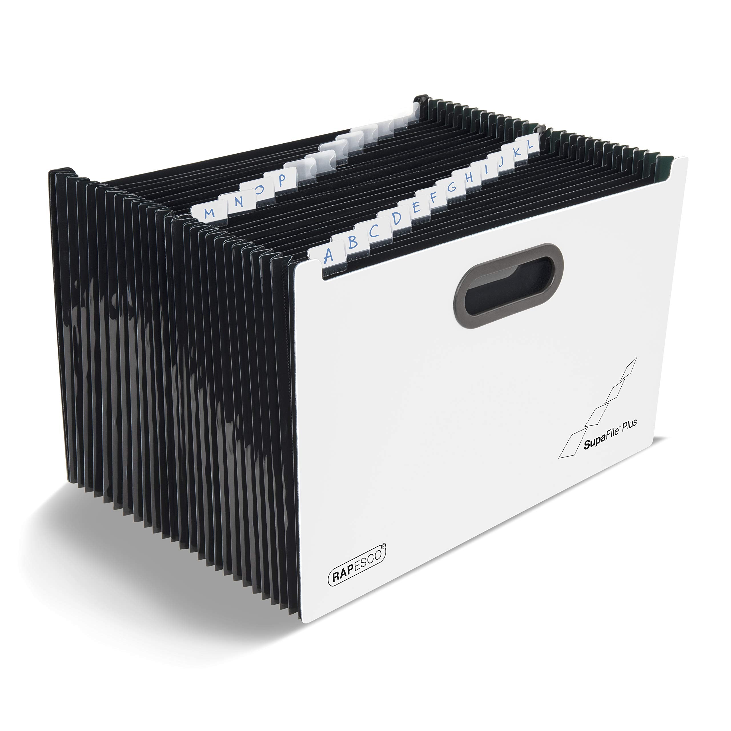 RAPESCO 1622 SupaFile Plus - 26-Part A4+ Expanding File Organiser | 1300 Sheet Capacity | White/Black 1