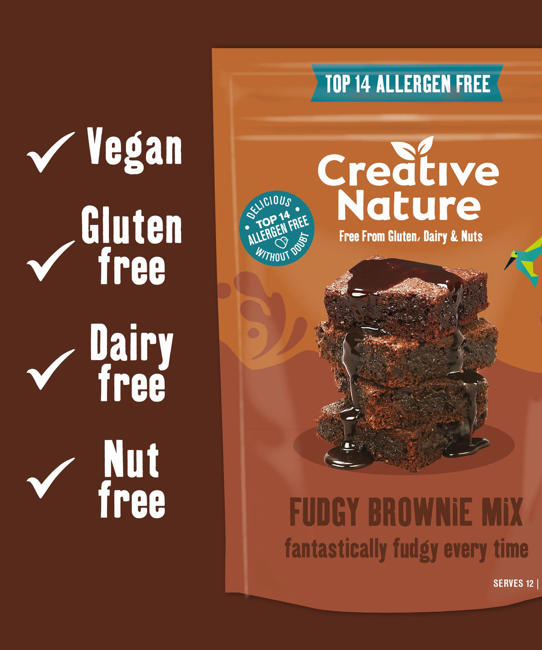Creative Nature Chia & Cacao Brownie Mix - Gluten-Free, Allergen-Free Baking Mix 250g
