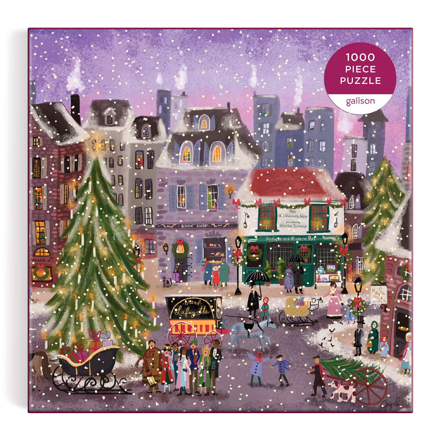 Galison The Christmas Square 1000 Piece Jigsaw Puzzle - Holiday Village Art by Joy Laforme 18