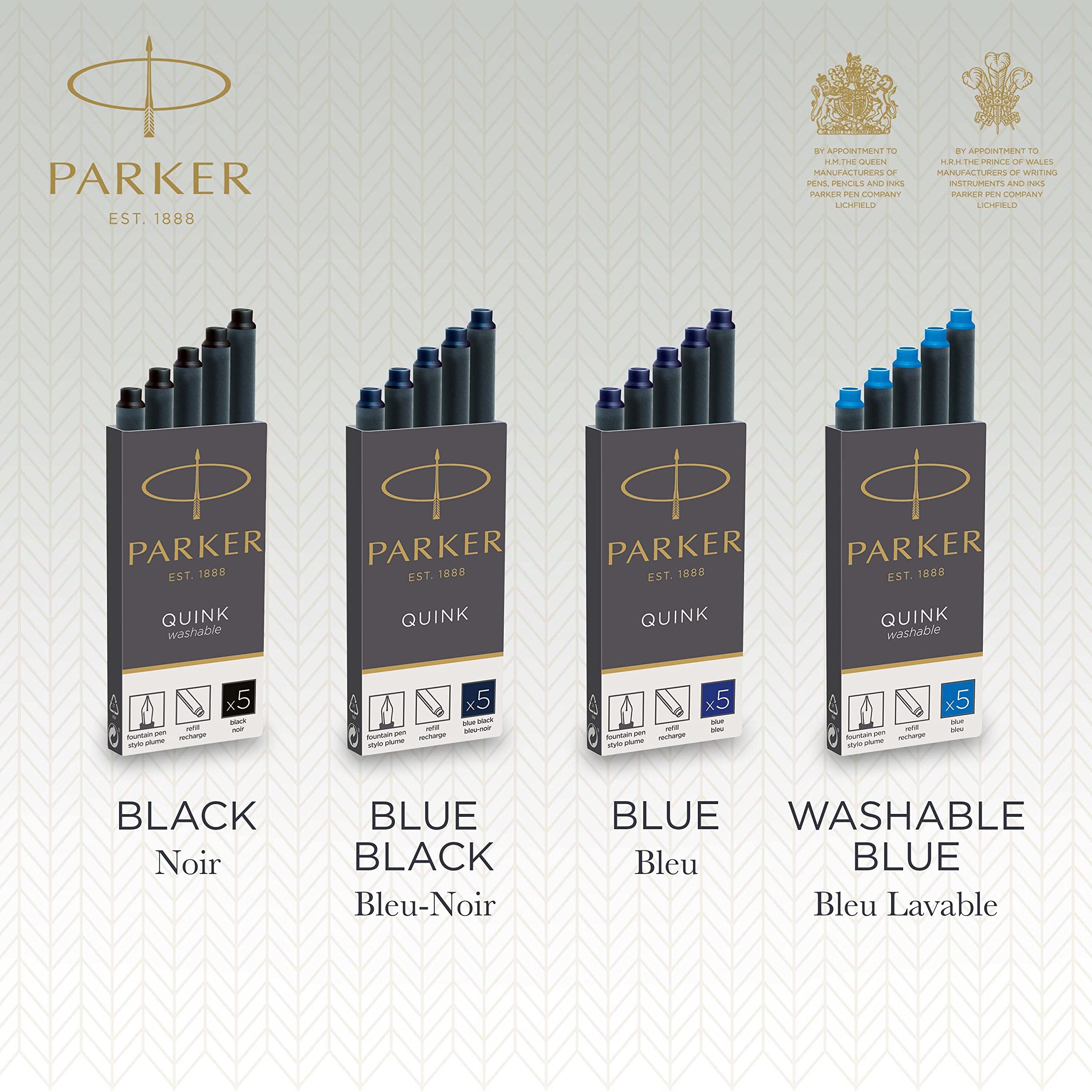 PARKER QUINK Long Fountain Pen Ink Refill Cartridges - Black Ink | 5 Count 7
