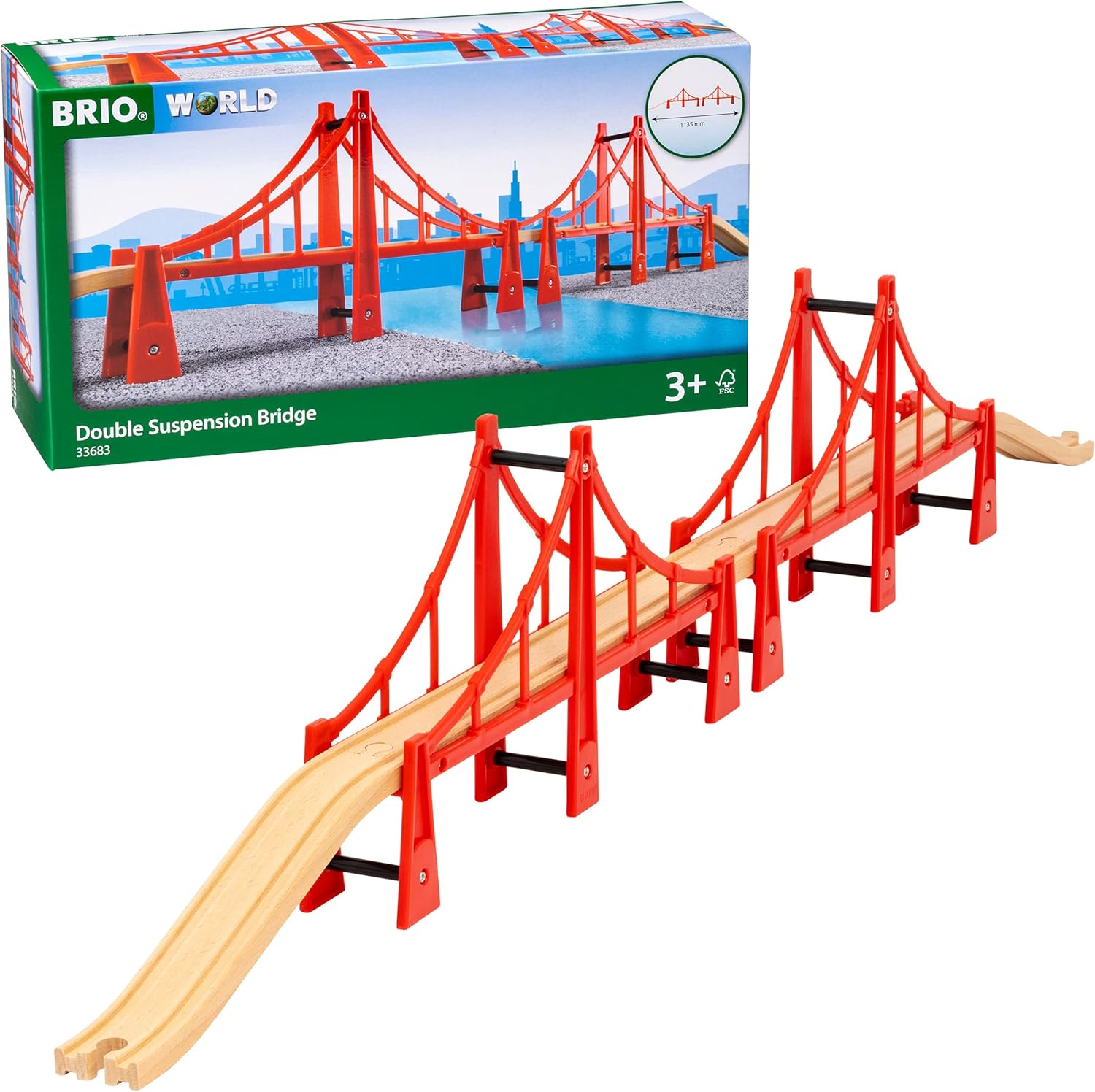 BRIO World Double Suspension Train Bridge - Wooden Train Set Accessory for Kids 3+ 1