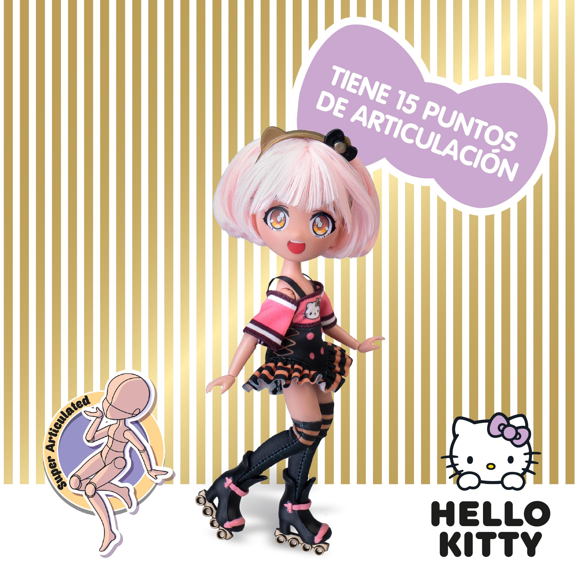 4SF Hello Kitty Golden Diva Roller Fashion Doll - 19.5 cm, Multicolor, 15+ Articulation Points 4