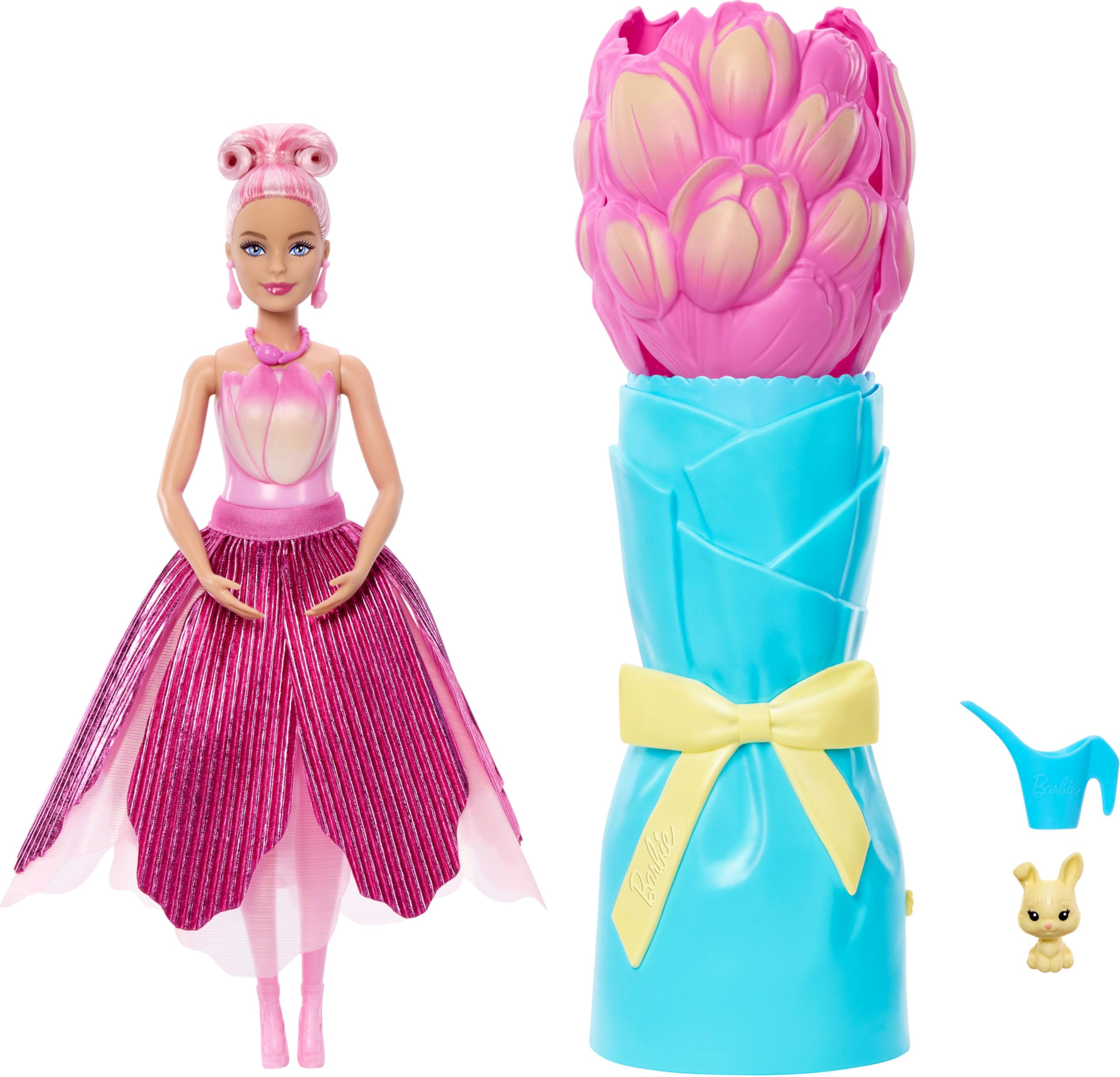 Barbie Petal Pop Scented Doll with Pink Tulip Dress & Accessories, Model JMF57 | Ages 3+ 1