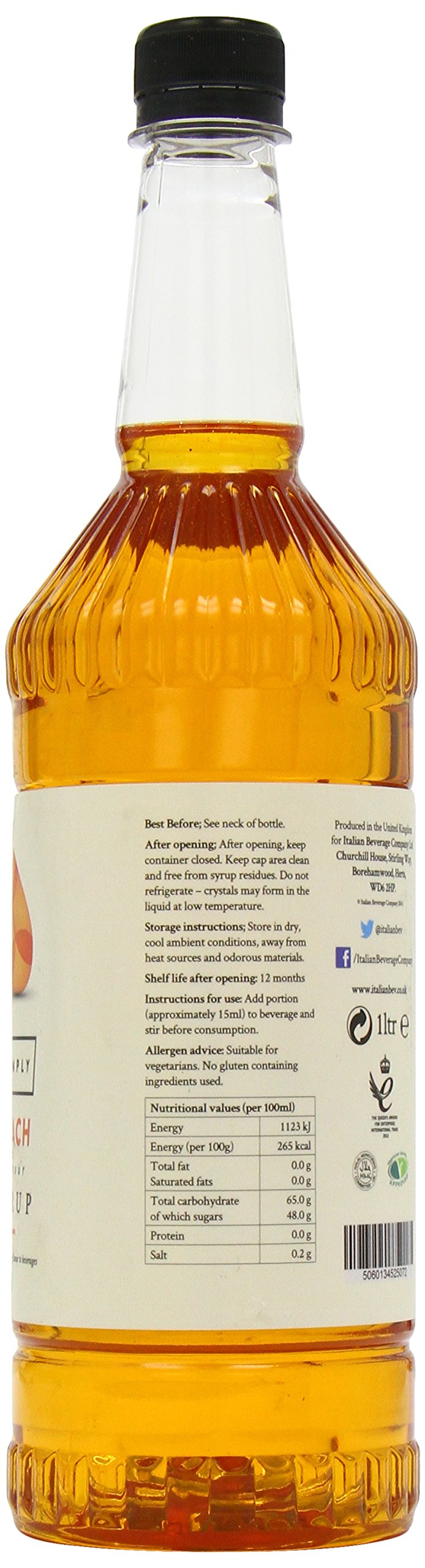 Simply Peach Syrup - Vegan & Nut Free Flavoured Syrup for Coffee and Cocktails | 1L 2