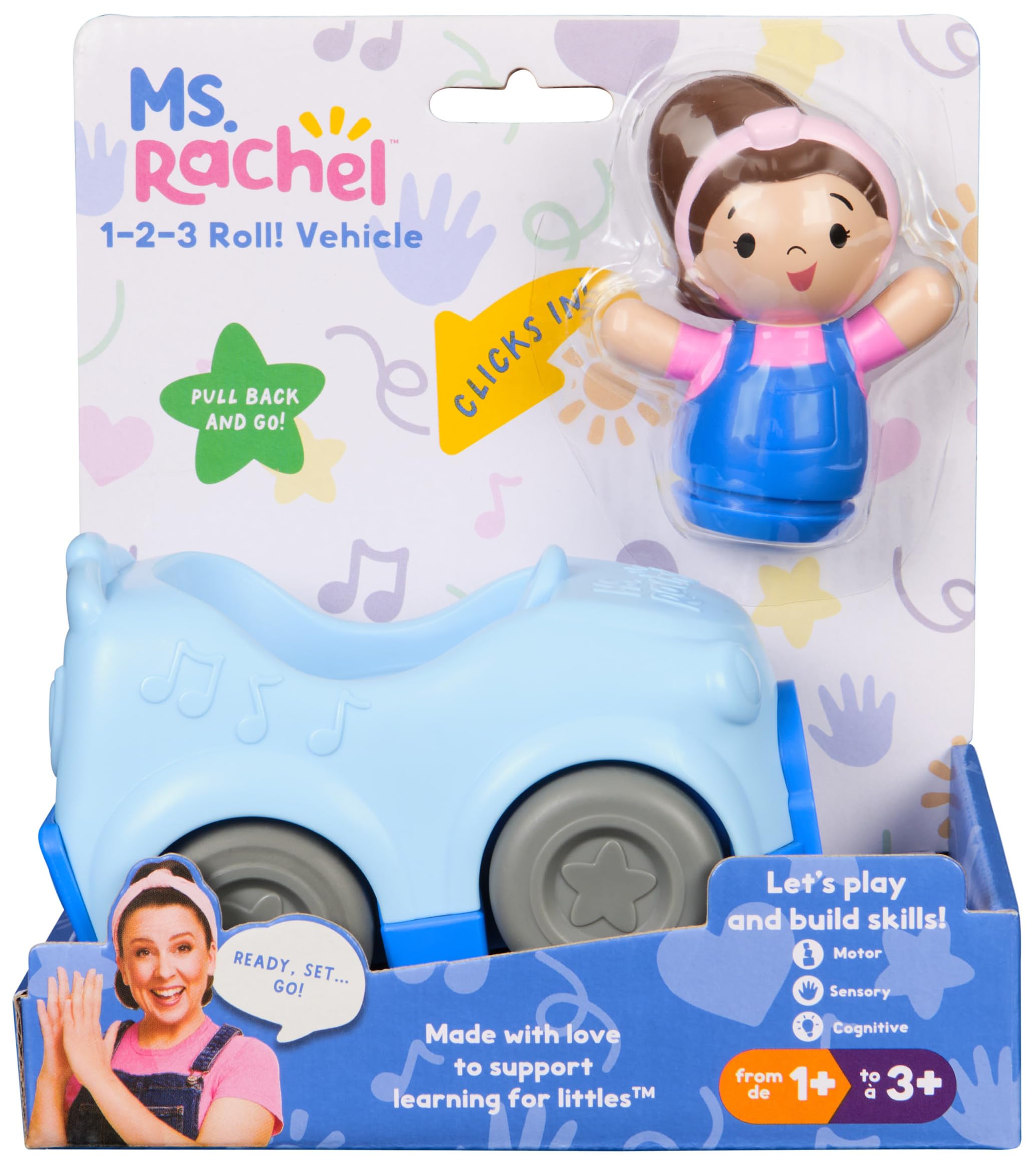 Ms. Rachel 1-2-3 Roll! Vehicle with Click-in Figure | Pull Back Action | Ages 12 Months+ 2
