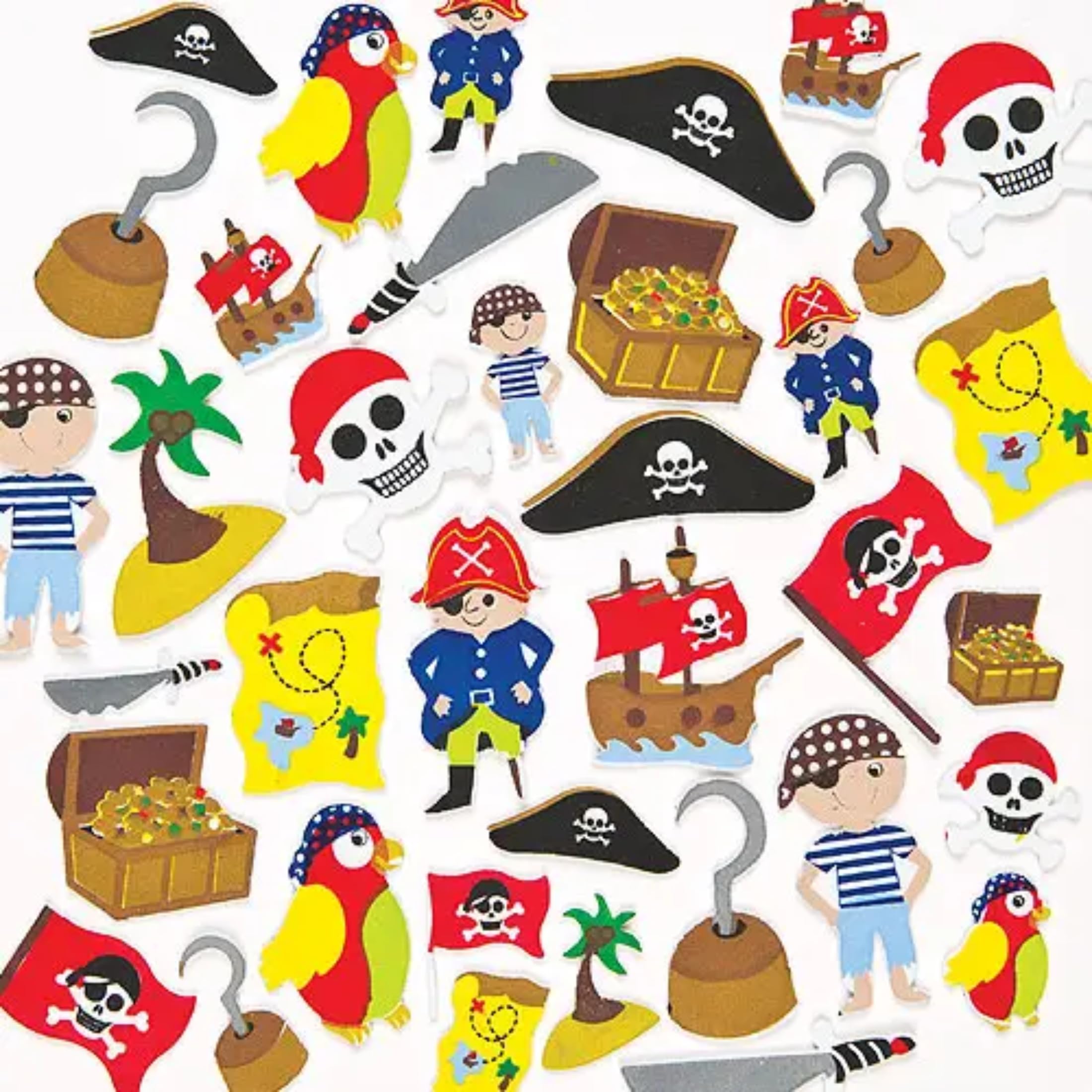 Baker Ross Pirate Foam Stickers (Pack of 96) for Kids Crafts & Decorations | Self Adhesive Vinyl 1