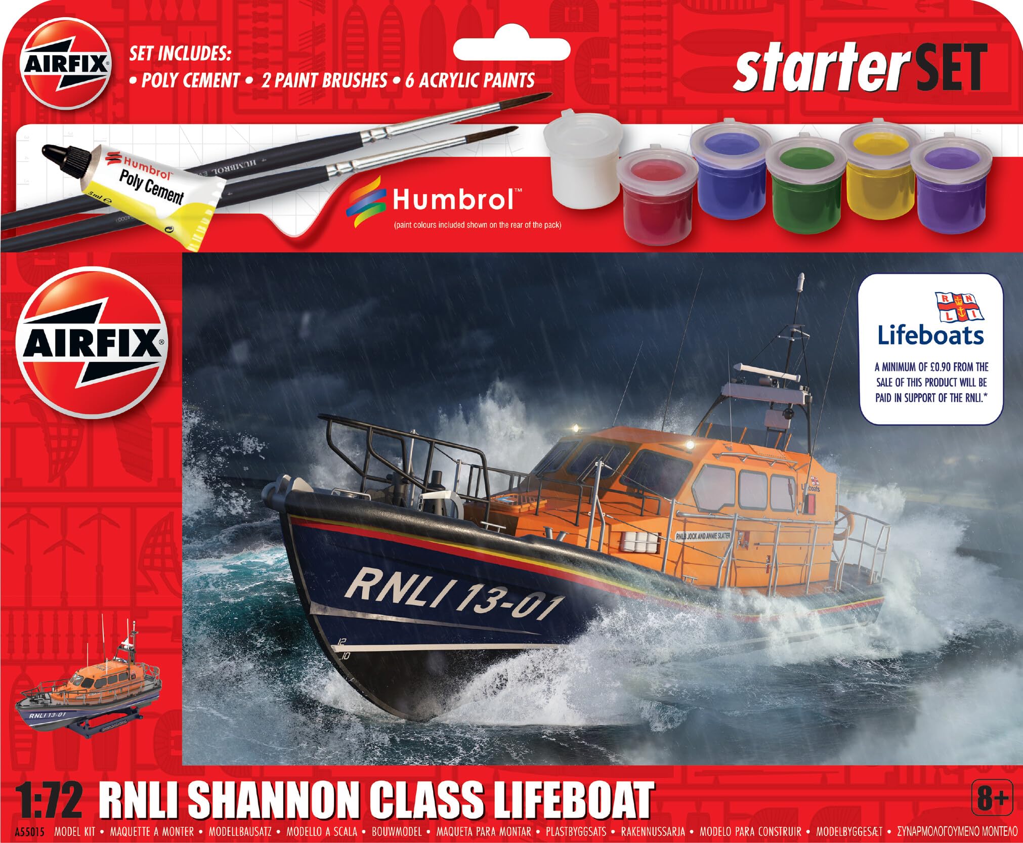 Airfix A55015 RNLI Shannon Class Lifeboat Starter Set - 54 Piece Model Kit for Ages 8+