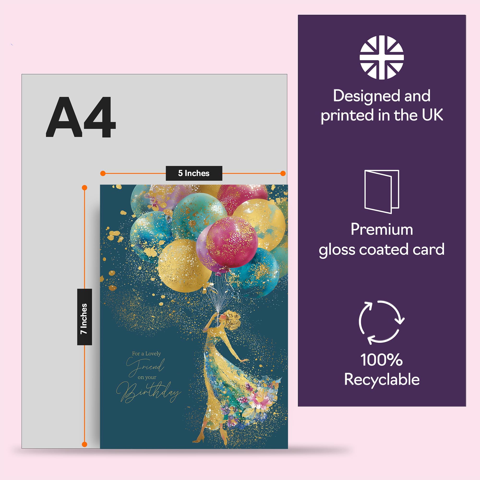Giftzie Friend Birthday Card - Gold Silhouette Balloons | 127mm x 178mm | Uncoated Interior 5