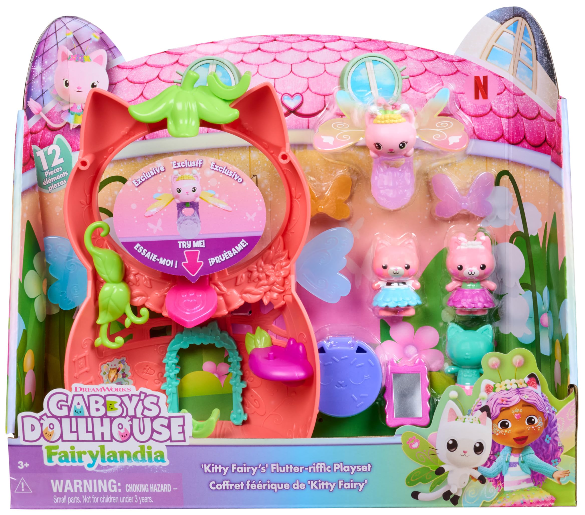 DREAMWORKS GABBY'S DOLLHOUSE Kitty Fairy’s Flutter-riffic Playset with 12 Pieces | Ages 3-6 1