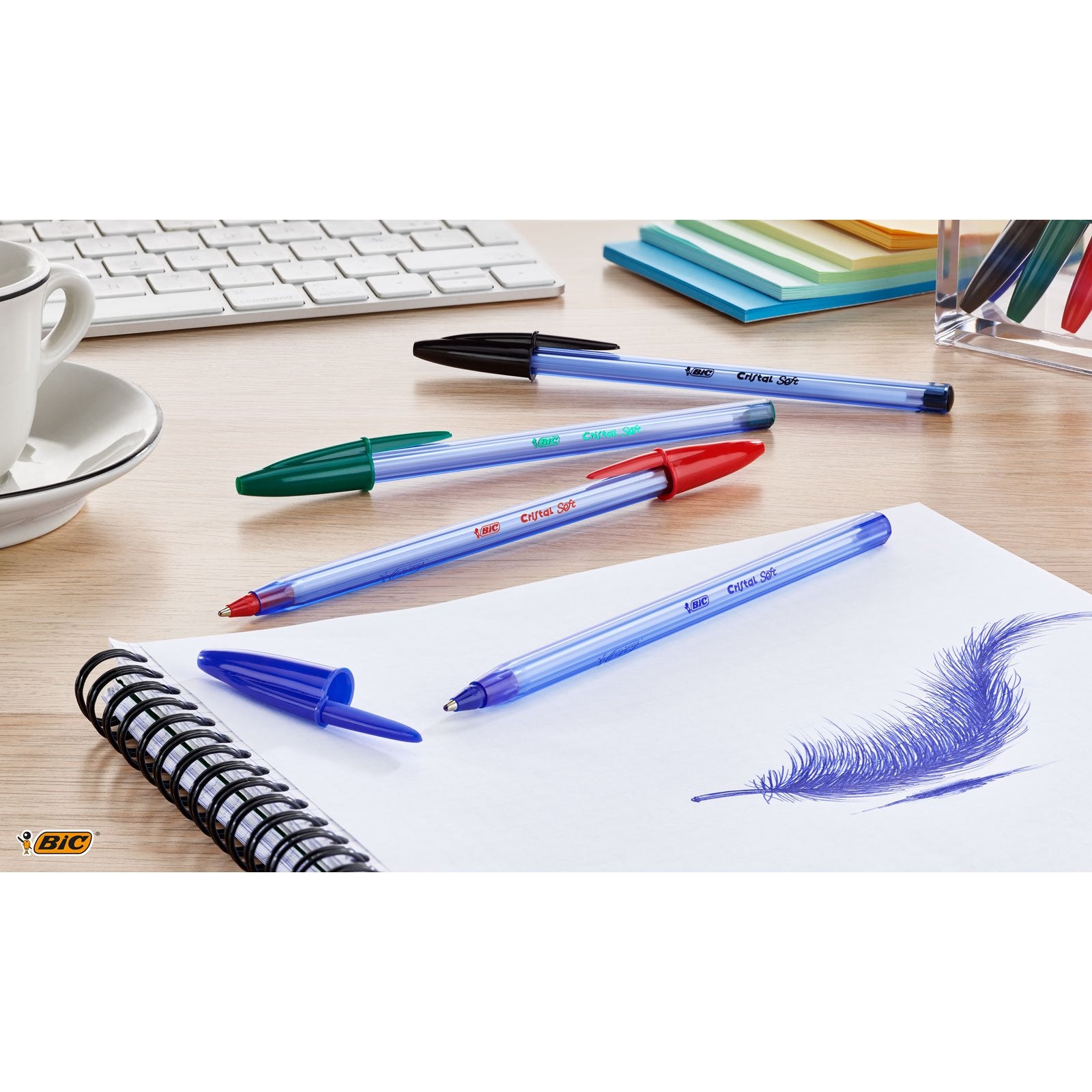 BIC Cristal Soft Ballpoint Pen - Soft Writing Experience | 0.4mm Fine Point | Green Ink | Box of 50 2