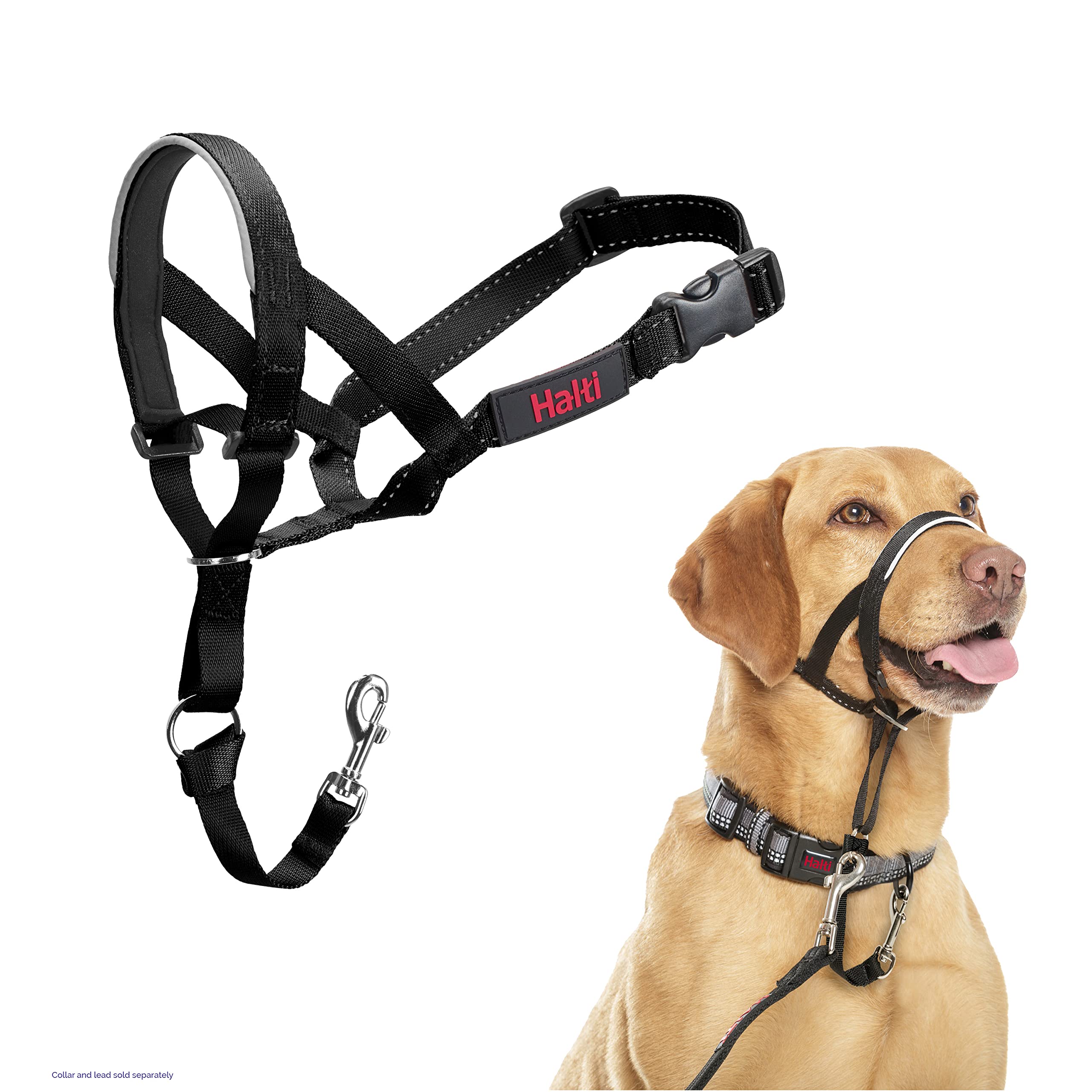 Halti Headcollar - Stop Pulling on Lead | Size 3 Black | Padded Nose Band | Reflective