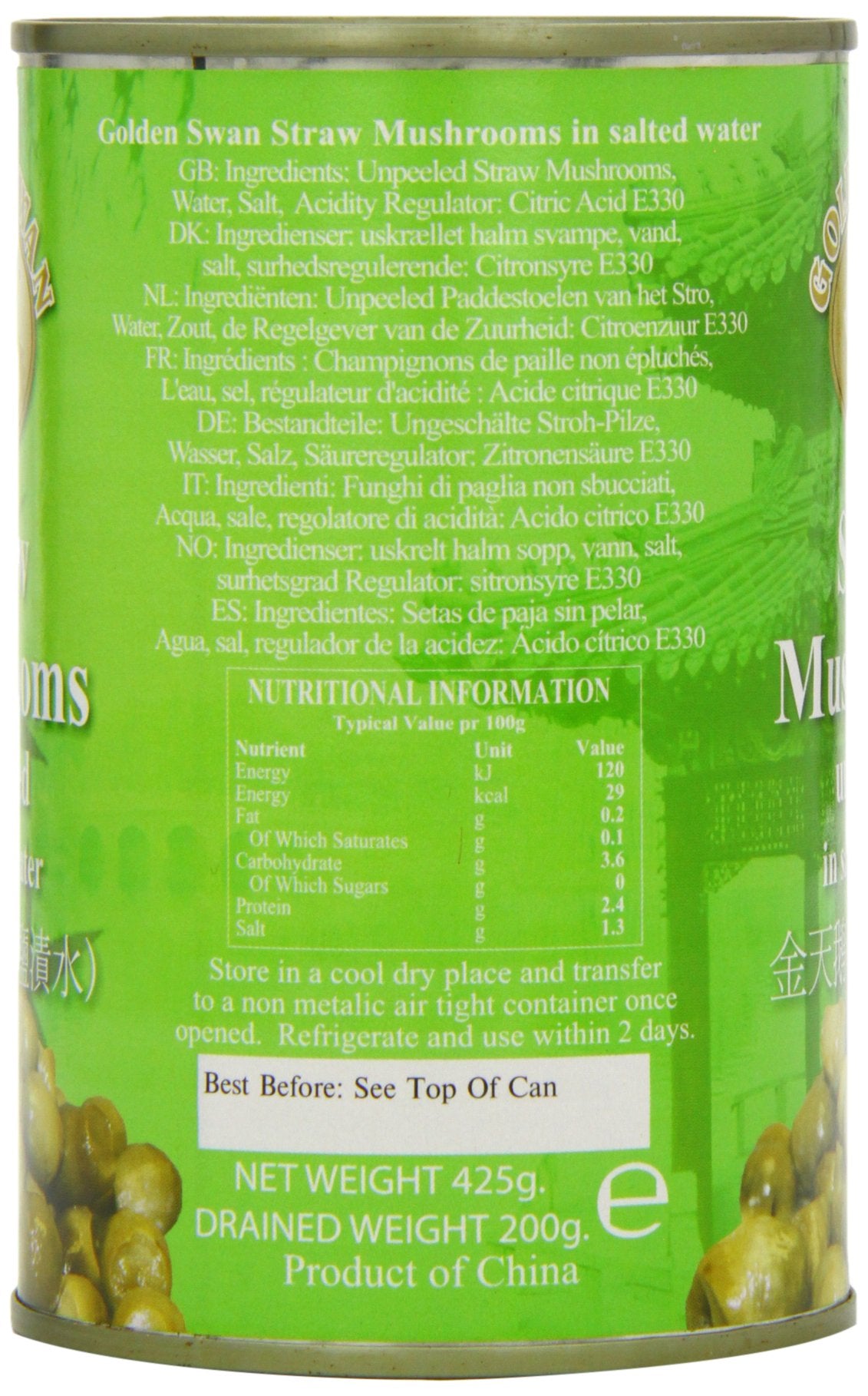 Strohpilze der Marke Golden Swan, ganz, ungeschält, in Salzlake, 425 g 3