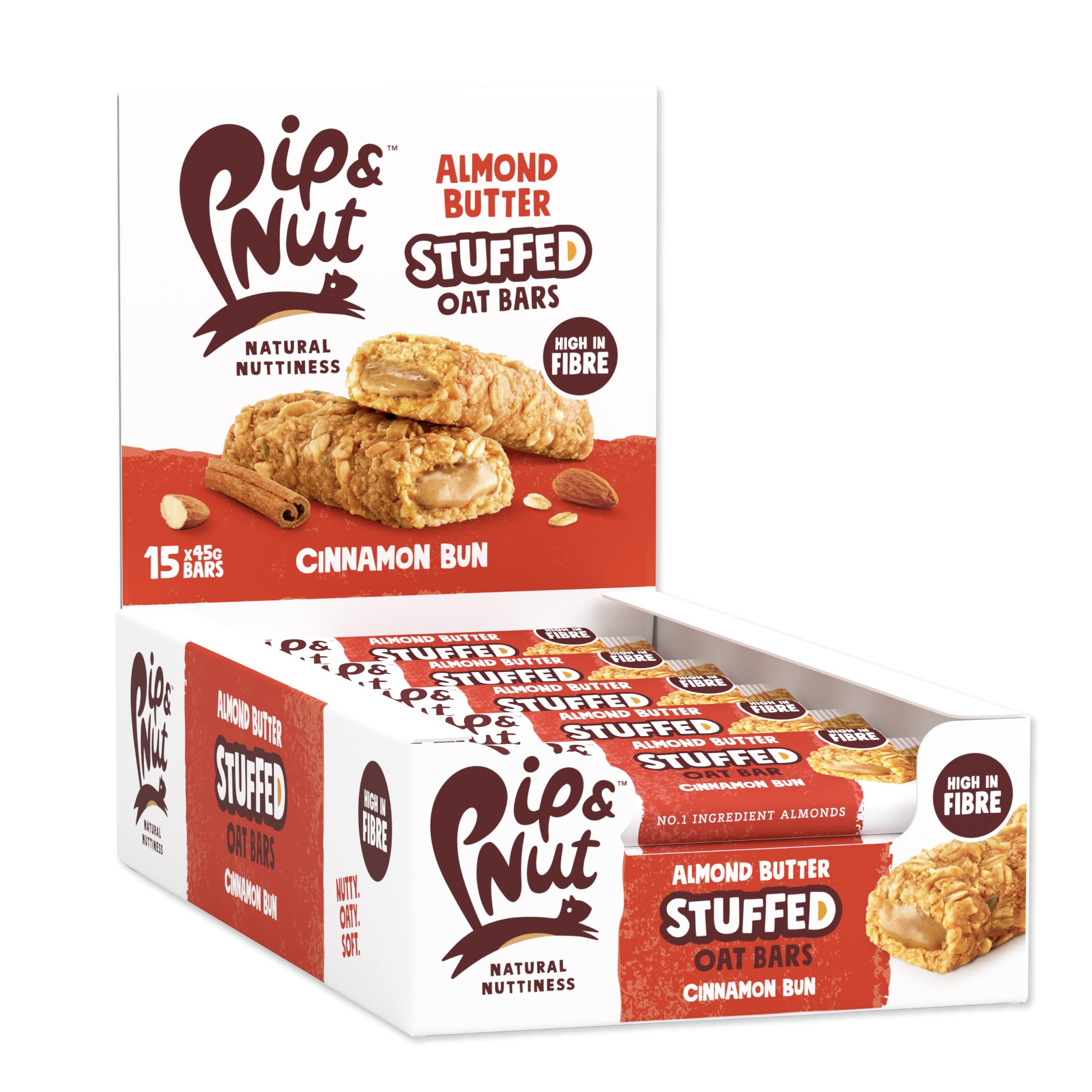 Pip & Nut Almond Butter Stuffed Cinnamon Bun Oat Bar - 15 x 45g Bars 1