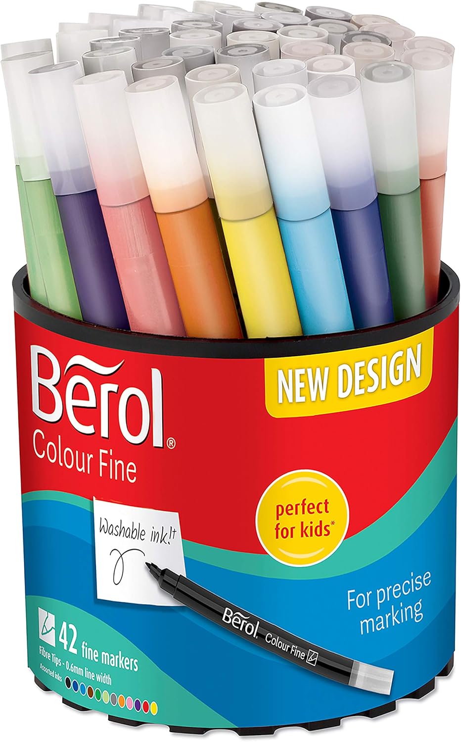 Berol Felt Tip Colouring Pens - Fine Point (0.6mm) Washable Markers for Kids, 42-Pack 1