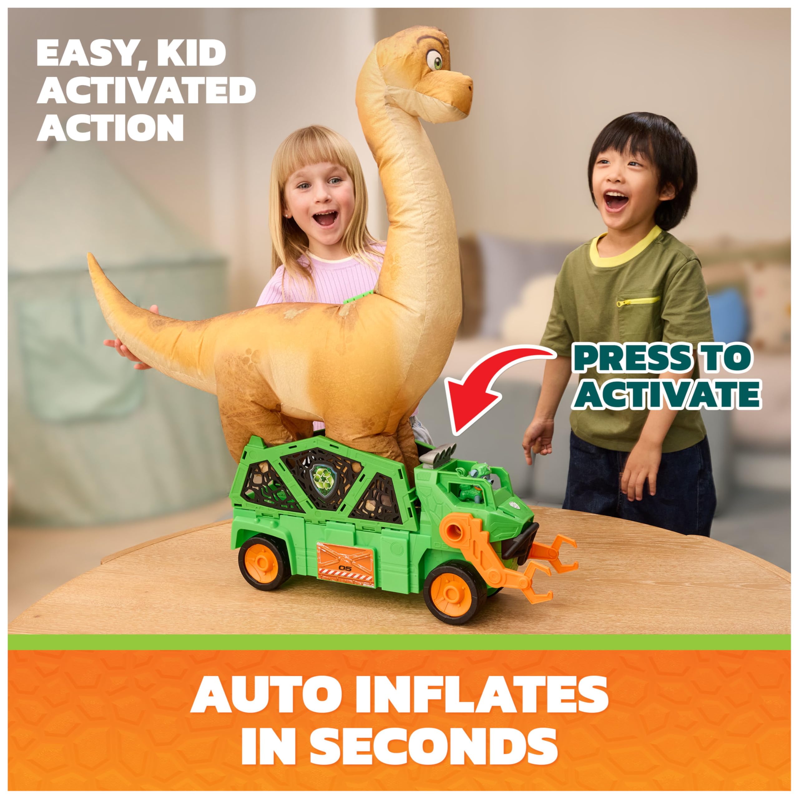 Paw Patrol Megasaurus Dino Vehicle Playset with Inflatable Dinosaur and Rocky Figure | Ages 3+ 3