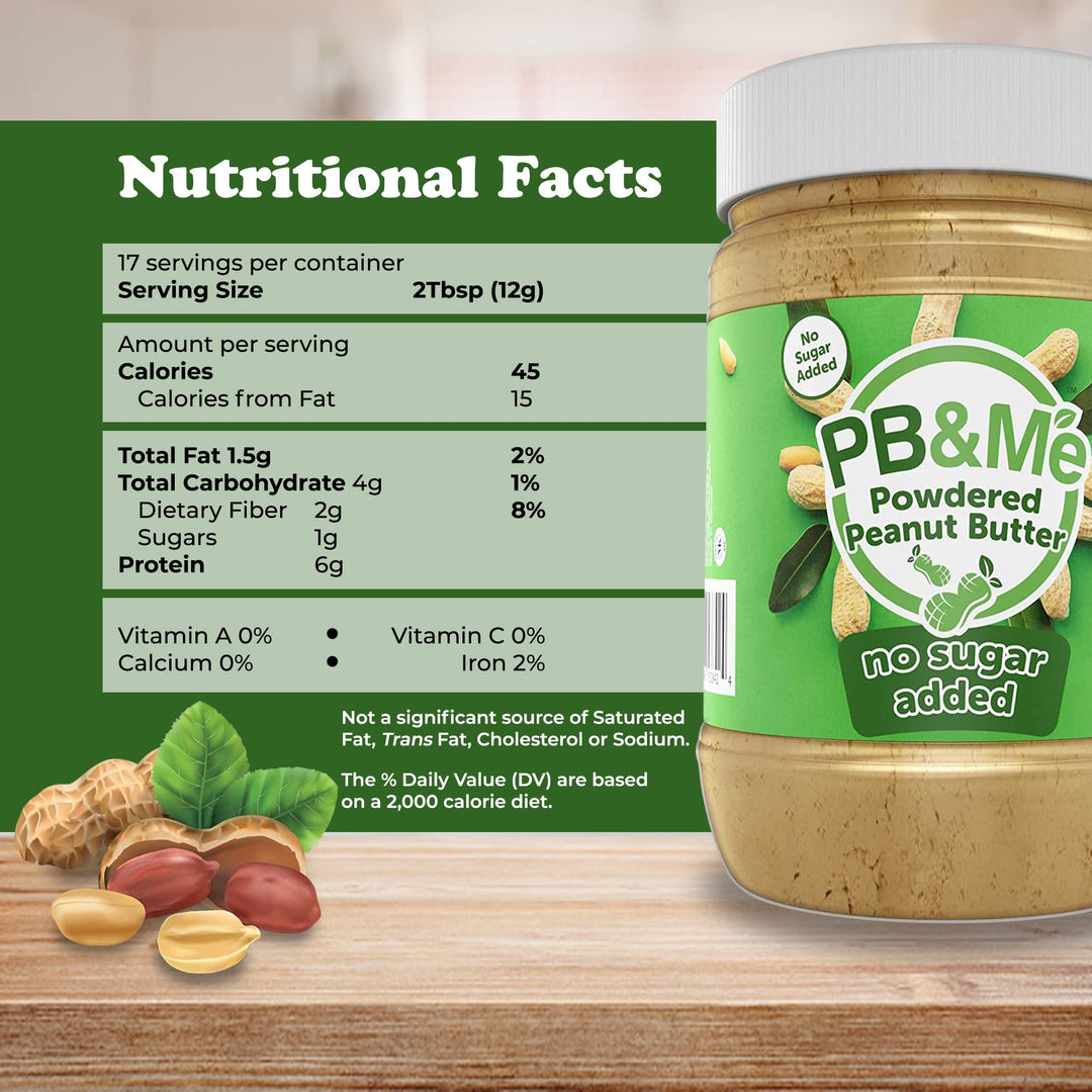 PB&Me Powdered Peanut Butter No Added Sugar 453g - Gluten Free, Non-GMO, Vegan