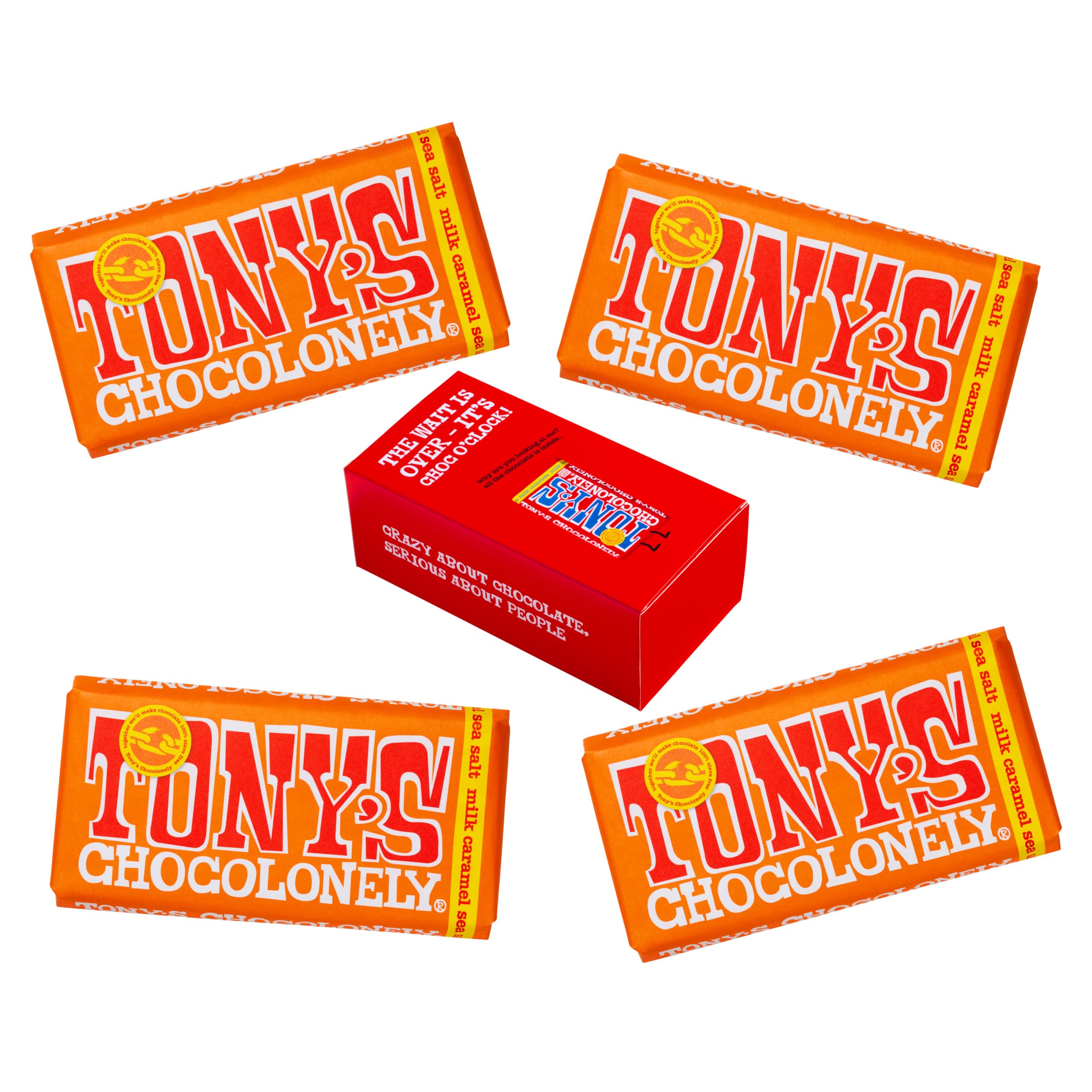 Tony's Chocolonely Milk Caramel Sea Salt Chocolate Bars - Gift Box of 4 (180g Each) 6
