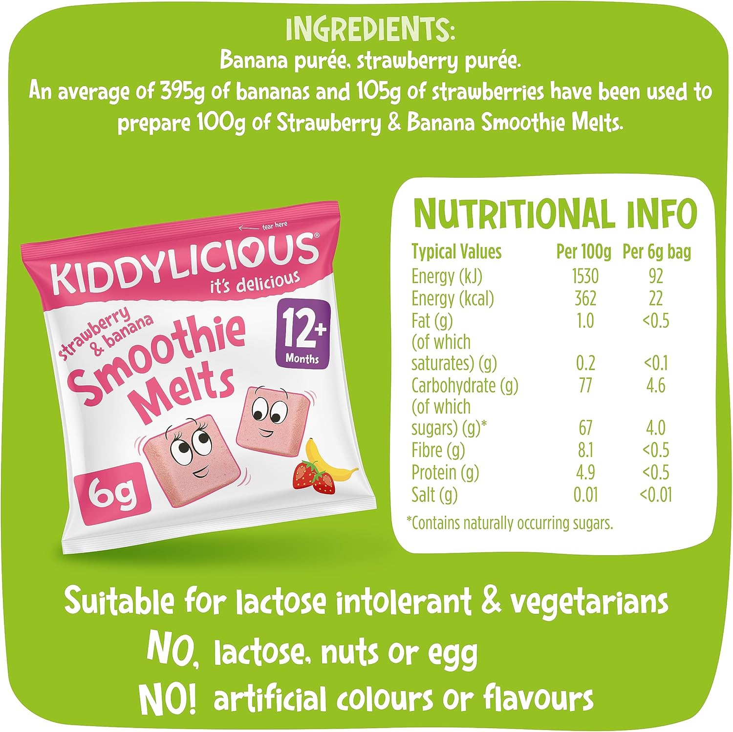 Kiddylicious Strawberry and Banana Smoothie Melts - 16 x 6g Fruit Snacks 6