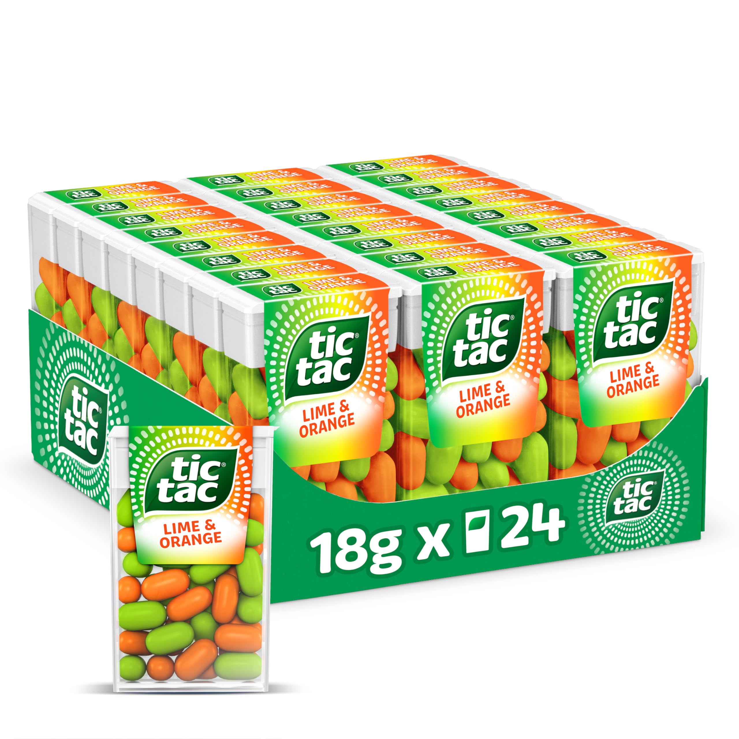 Tic Tac Lime and Orange Sweets - Gluten Free Drops | 24 Pack of 18g 1