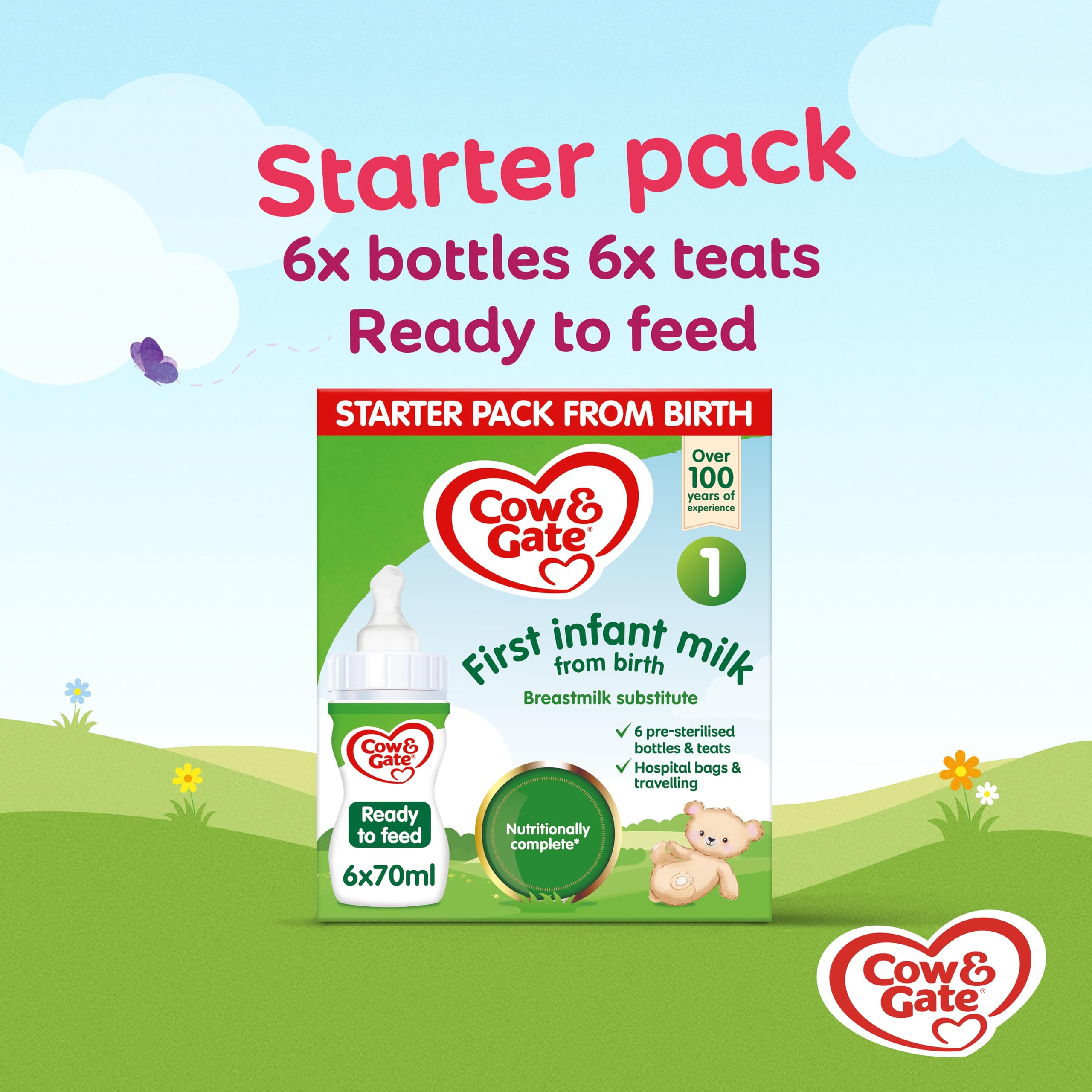 Cow & Gate 1 First Baby Milk Formula Starter Pack from Birth - 6x70ml Ready-to-Feed Bottles with Teats 3