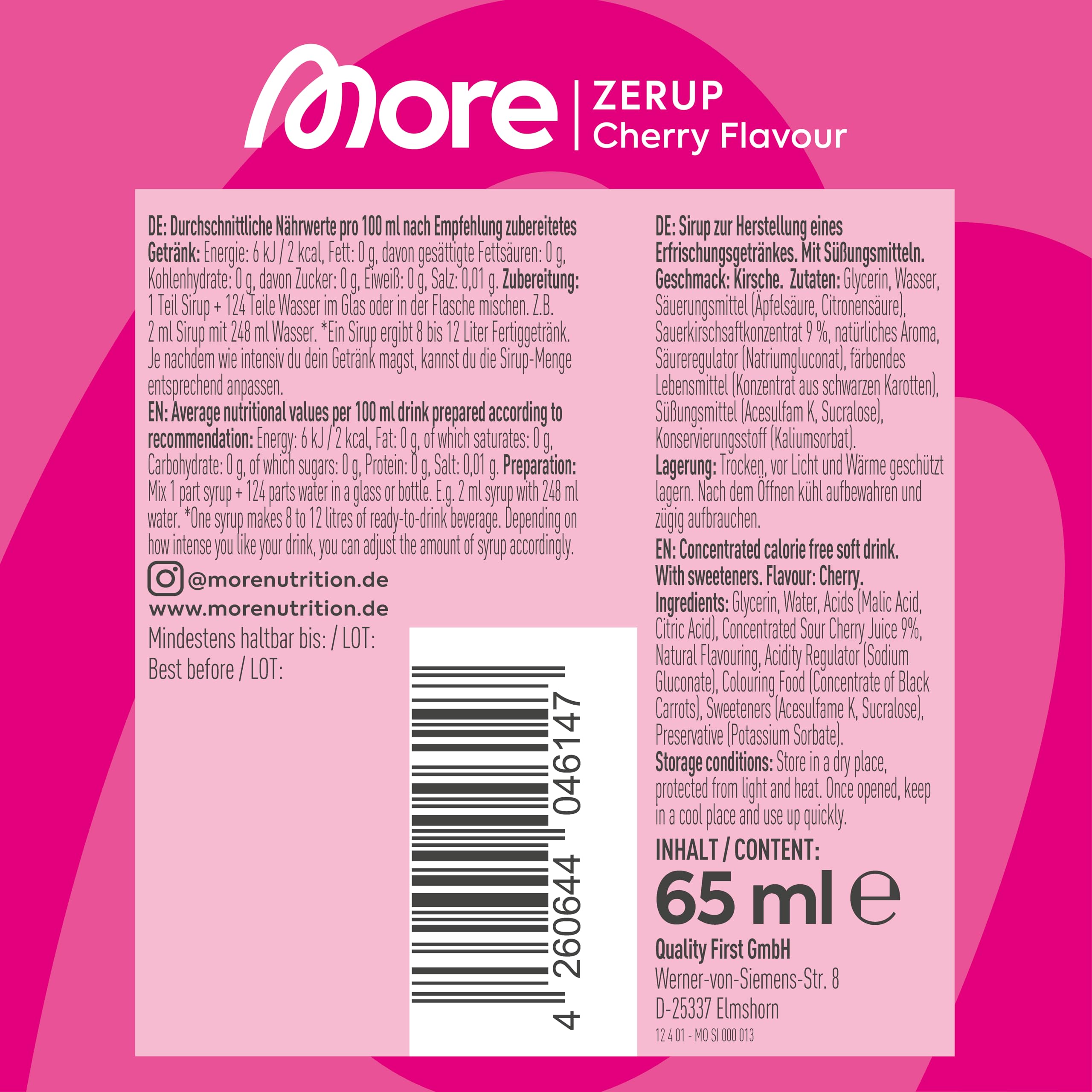 MORE Nutrition Zerup Zero Calorie Sirup mit echten Fruchtextrakten – Kirsche, 65 ml 5