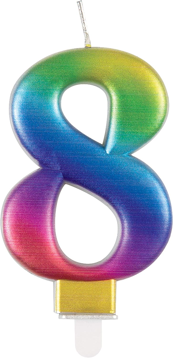 Metallic Rainbow Number 8 Birthday Candle - Vibrant 3D Cake Topper for Kids & Adults 1