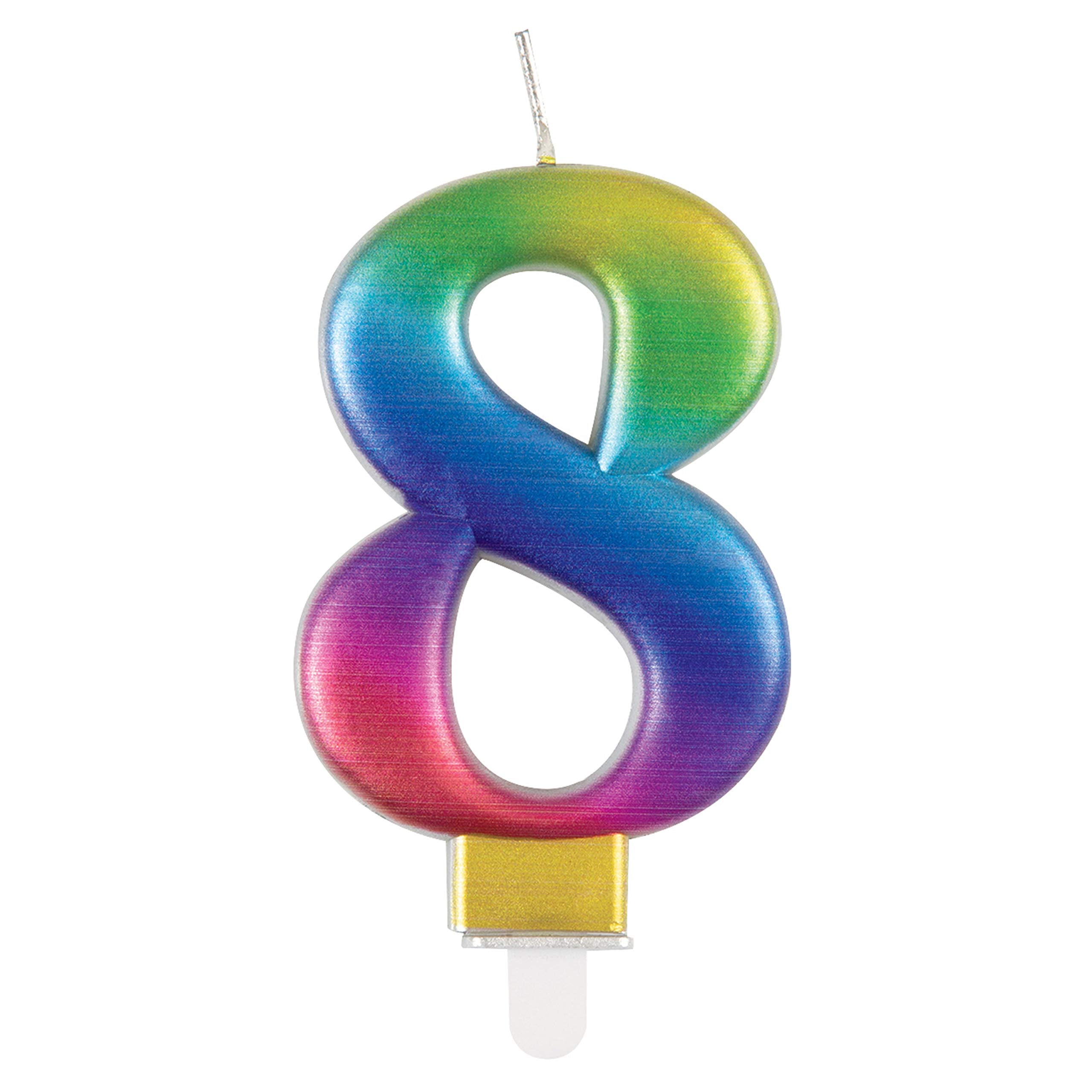Unique Metallic Rainbow Number 8 Birthday Candle - Vibrant 3D Topper | Wax | 7cm Size