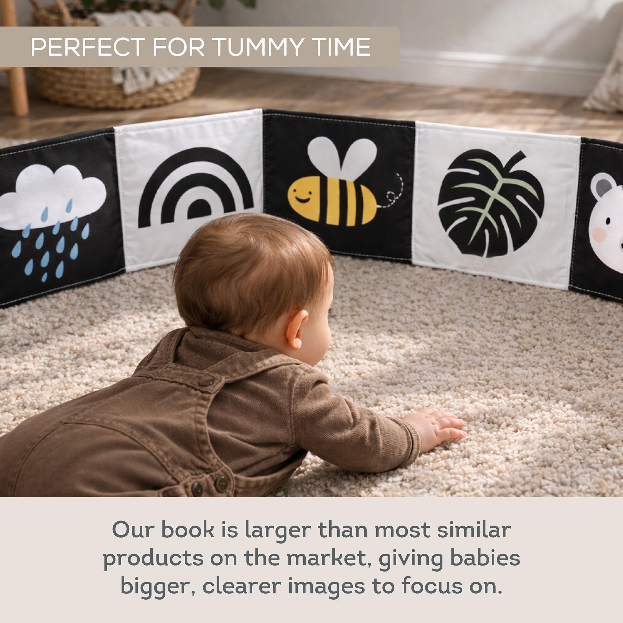 Taf Toys Savannah 3 in 1 Newborn Pram Book - High Contrast Sensory Tummy Time Toy | Birth+ 6