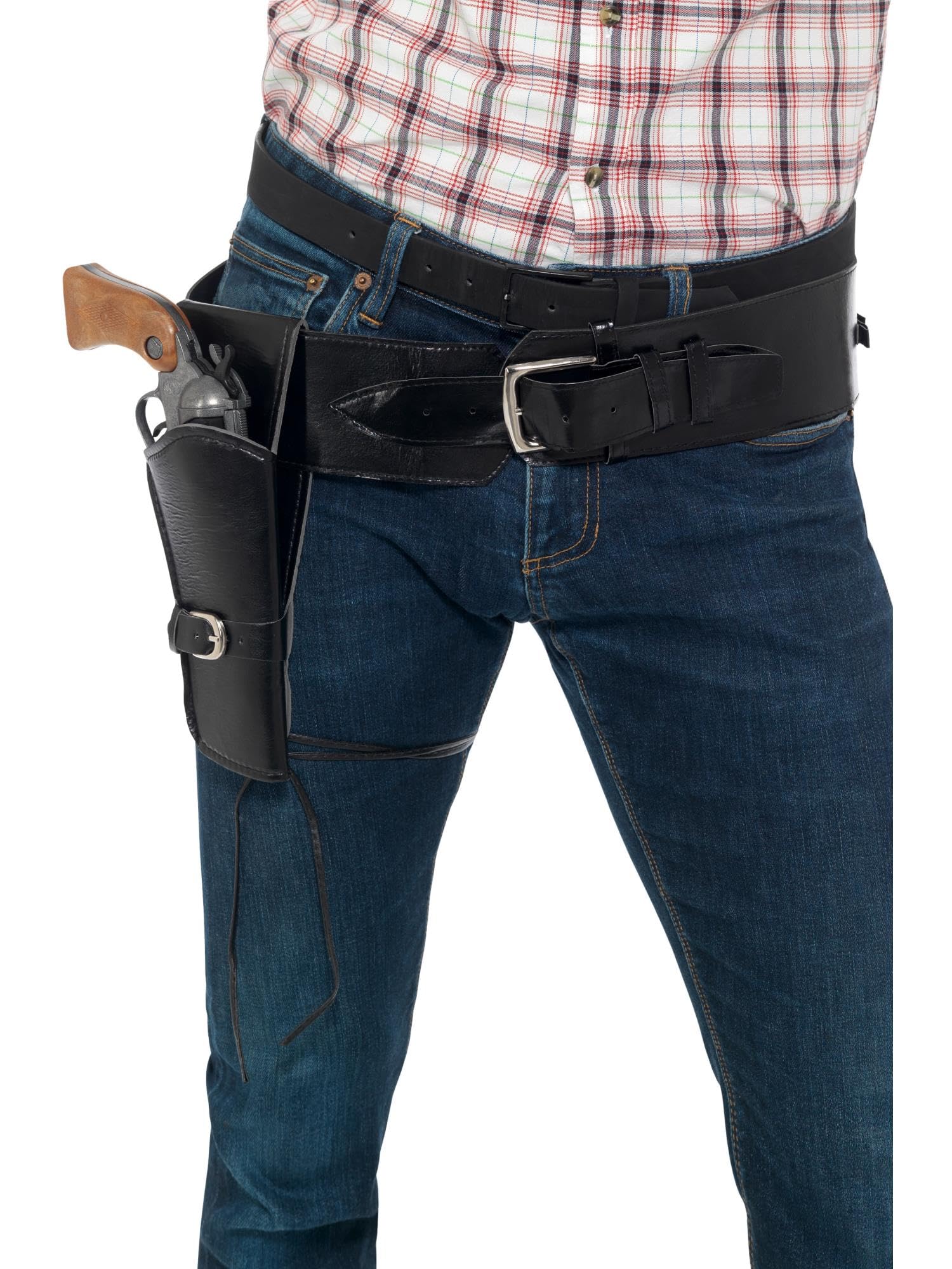 Smiffys Adult Faux Leather Single Holster with Belt - Black, One Size