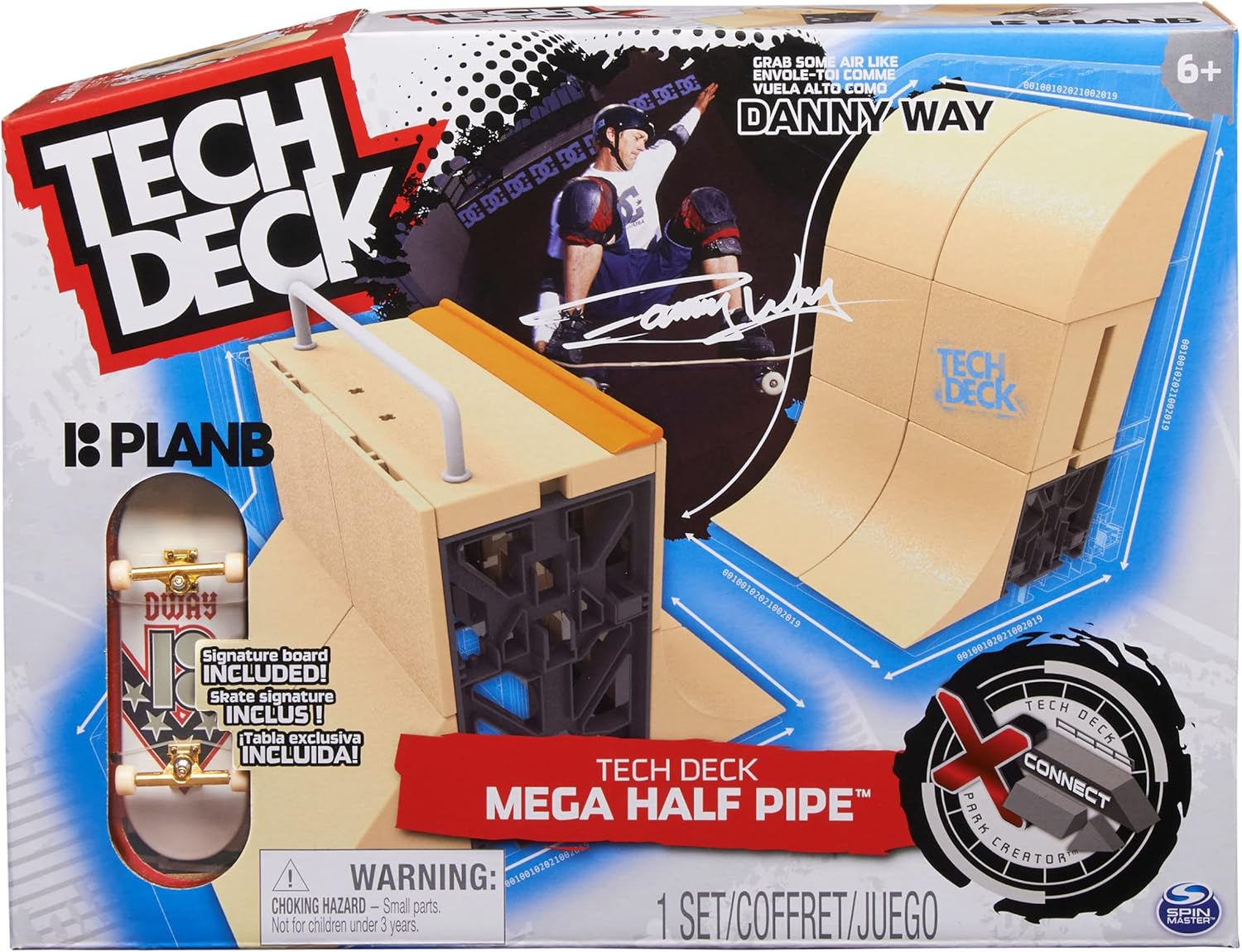 Tech Deck Danny Way Mega Half Pipe X-Connect Park Creator - Customizable Ramp Set with Exclusive Plan B Fingerboard