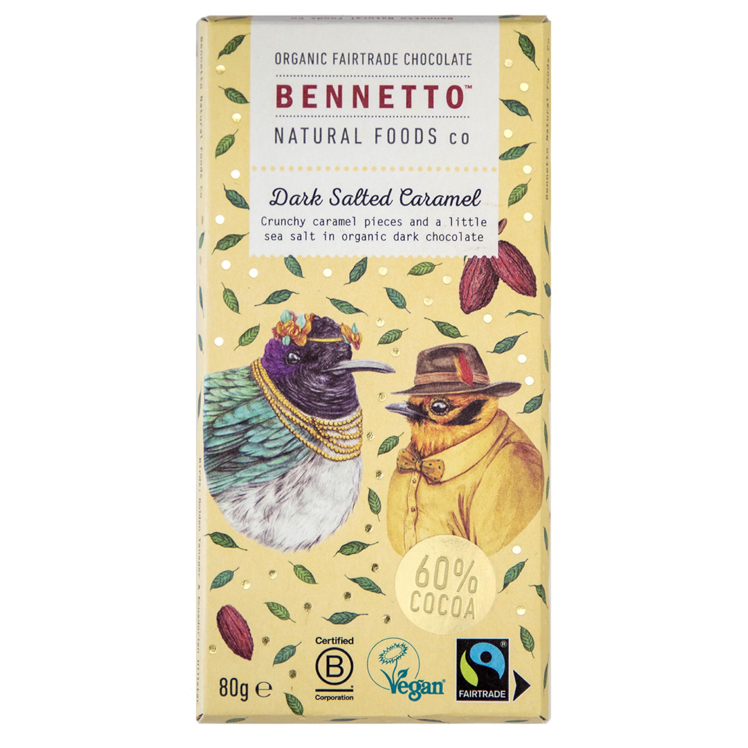 Bennetto Dark Salted Caramel Chocolate Bar - Organic Fairtrade Vegan Dark Chocolate with Sea Salt, 80g 1