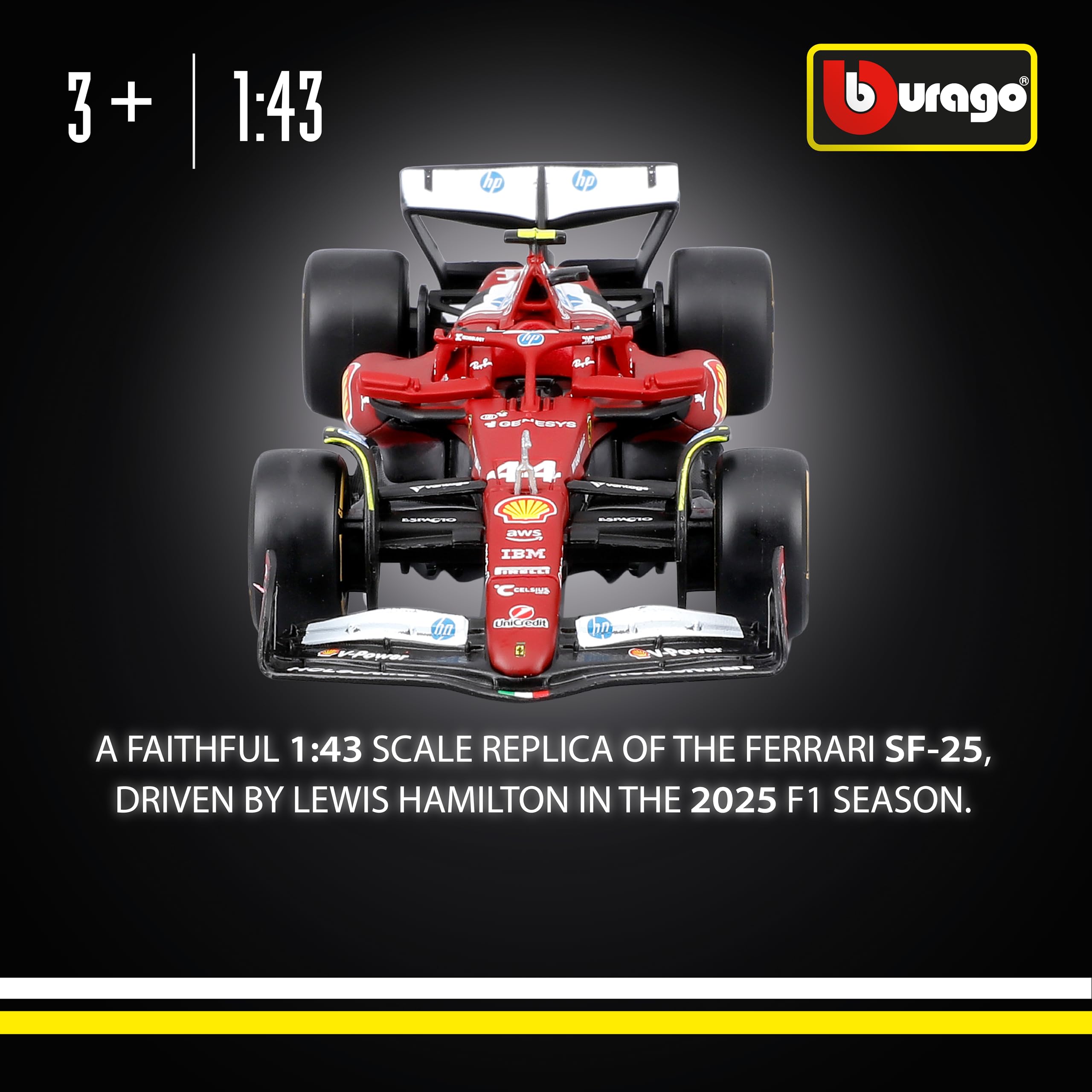 Bburago Ferrari SF-25 F1 2025 #44 Hamilton 1:43 Scale Diecast Model Car 2
