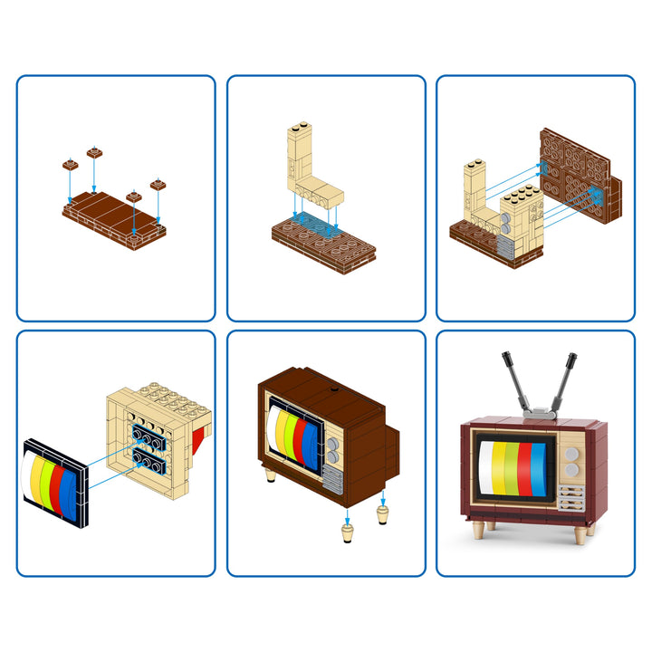 MAX Premium Retro Building Bricks - Television Model 83185H Building Set for Ages 3+