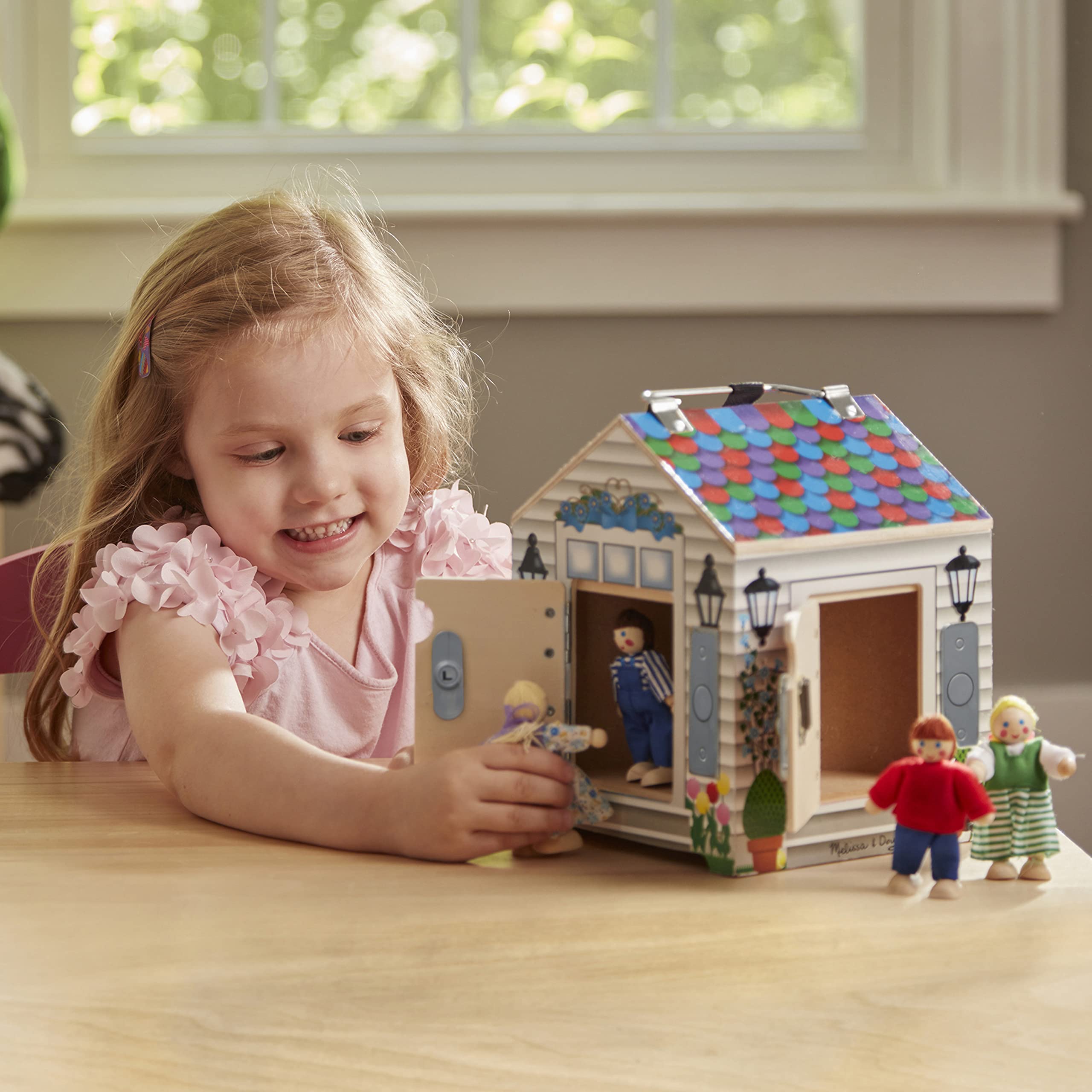 Melissa & Doug Wooden Doorbell House - Portable Playset for Ages 3+ | Wood | Model 2505 8