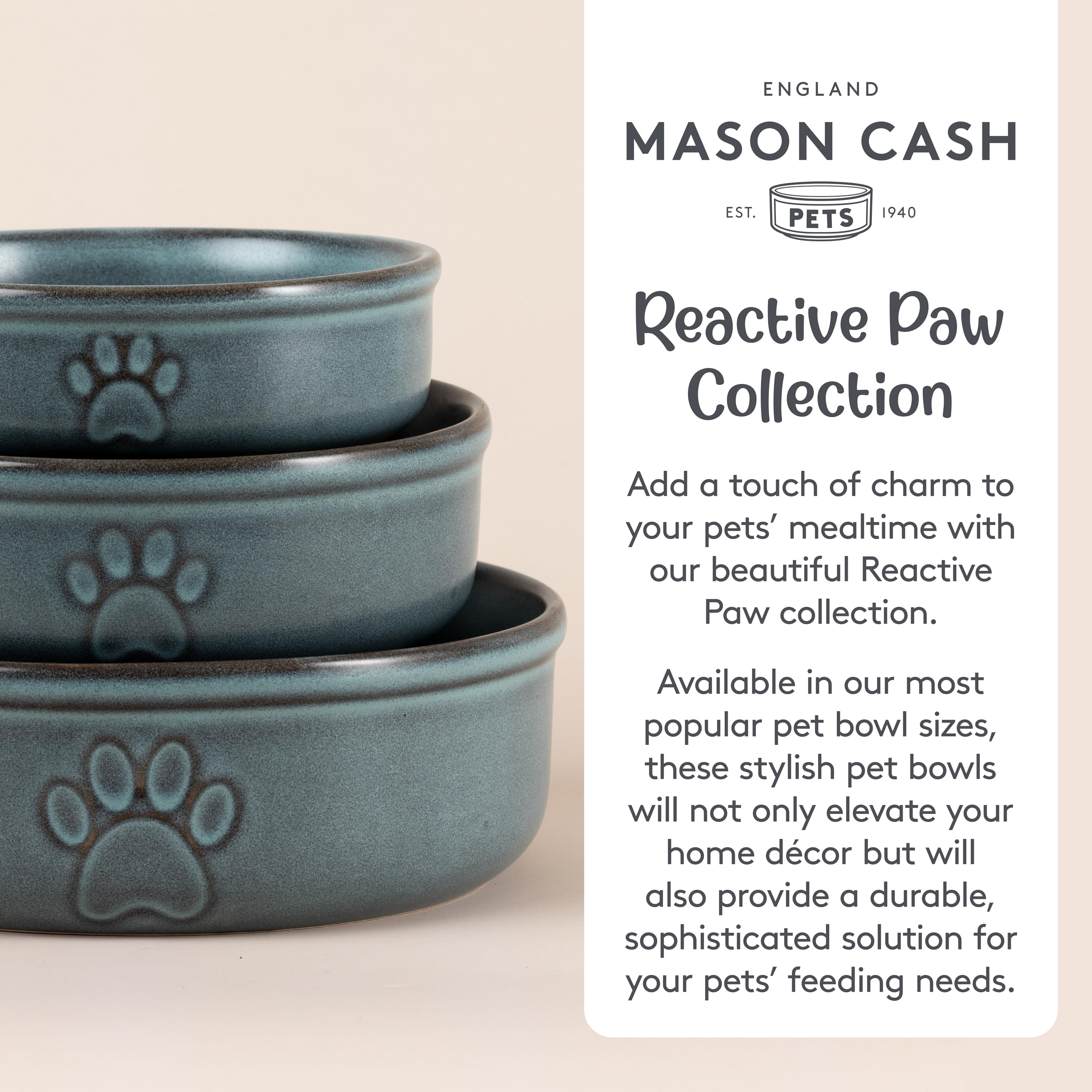 Mason Cash Reactive Paw Large Dog Bowl - 18cm Diameter, 950ml Capacity, Stoneware 7