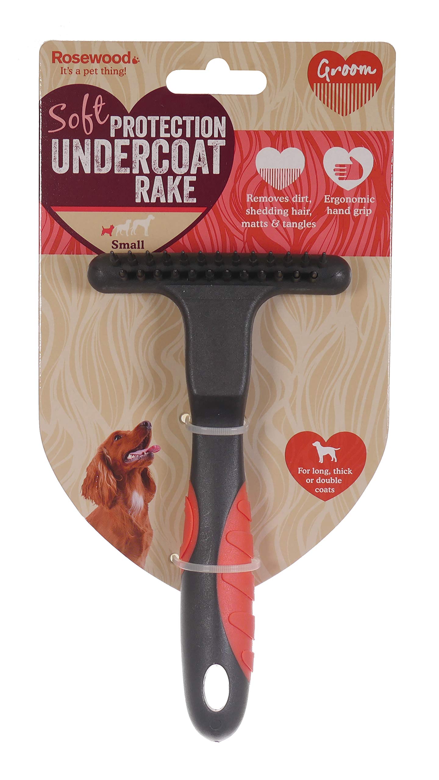 Rosewood Soft Protection Undercoat Rake Comb - Removes Dirt & Shedding Hair | Ergonomic Handle | For Long, Thick, Double Coats 1