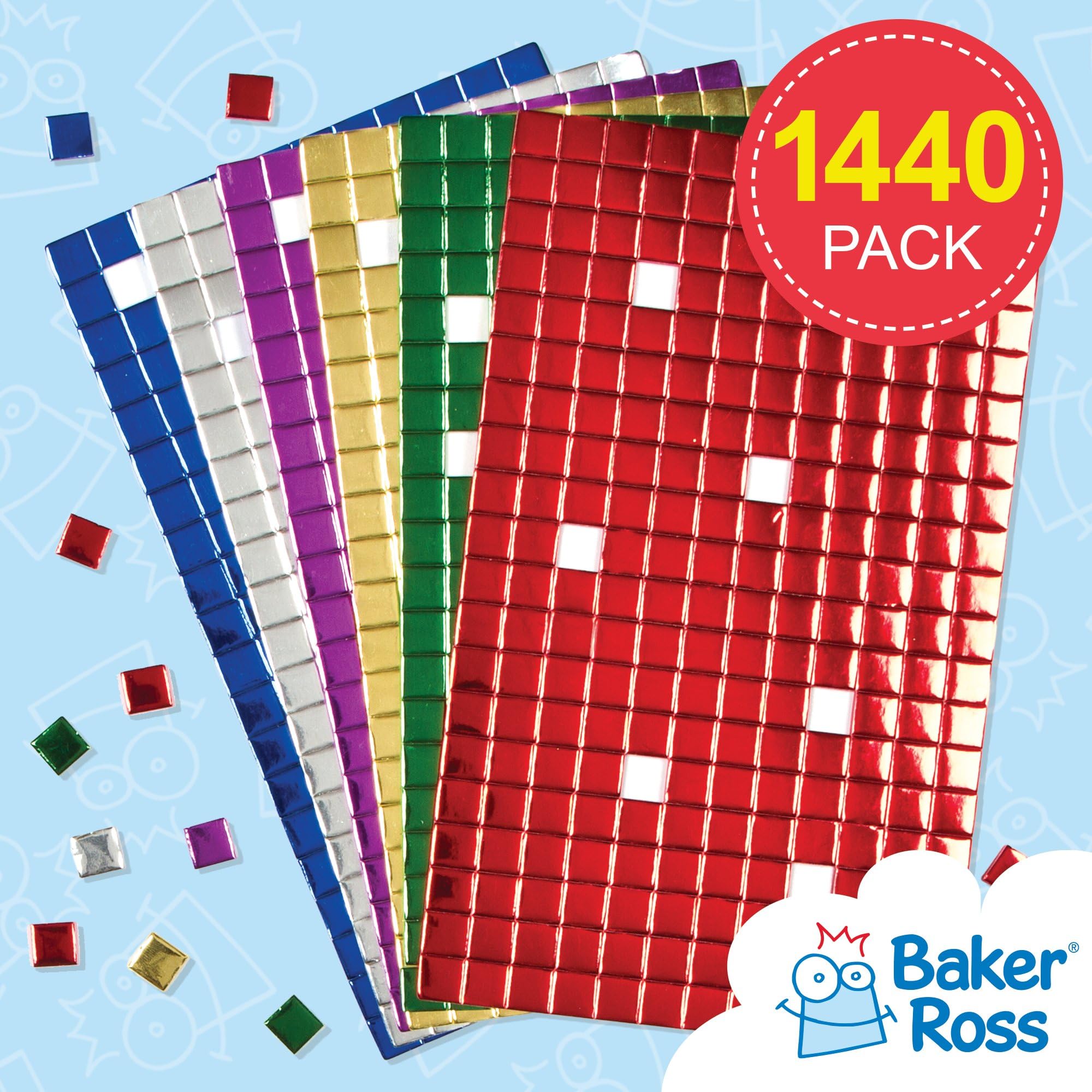 Baker Ross Metallic Foam Self-Adhesive Mosaic Squares - 1440 Pack | 1cm Tiles | 6 Assorted Colors 2