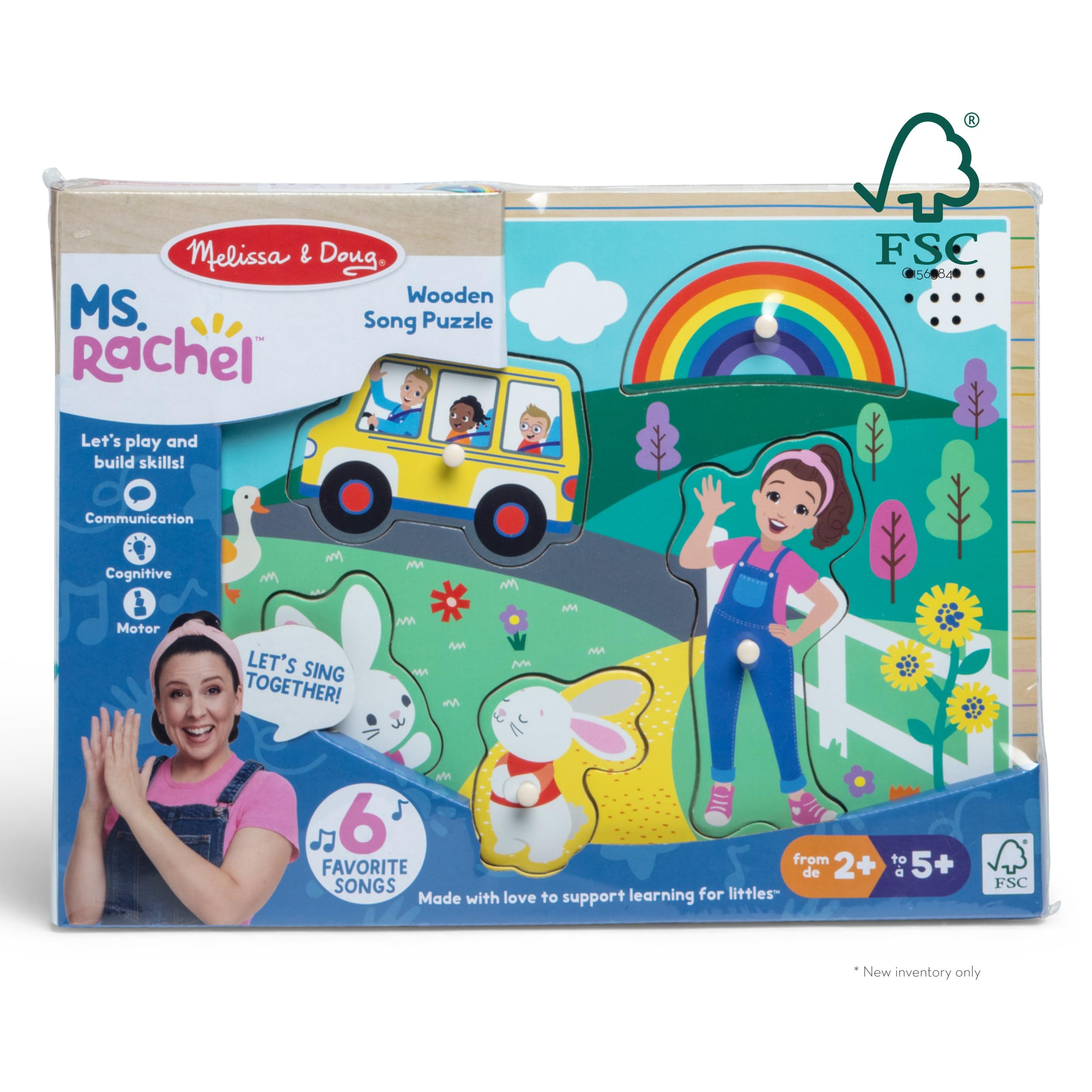 Melissa & Doug Ms. Rachel Wooden Song Peg Puzzle - Light-Activated Sound | Ages 2+ 3