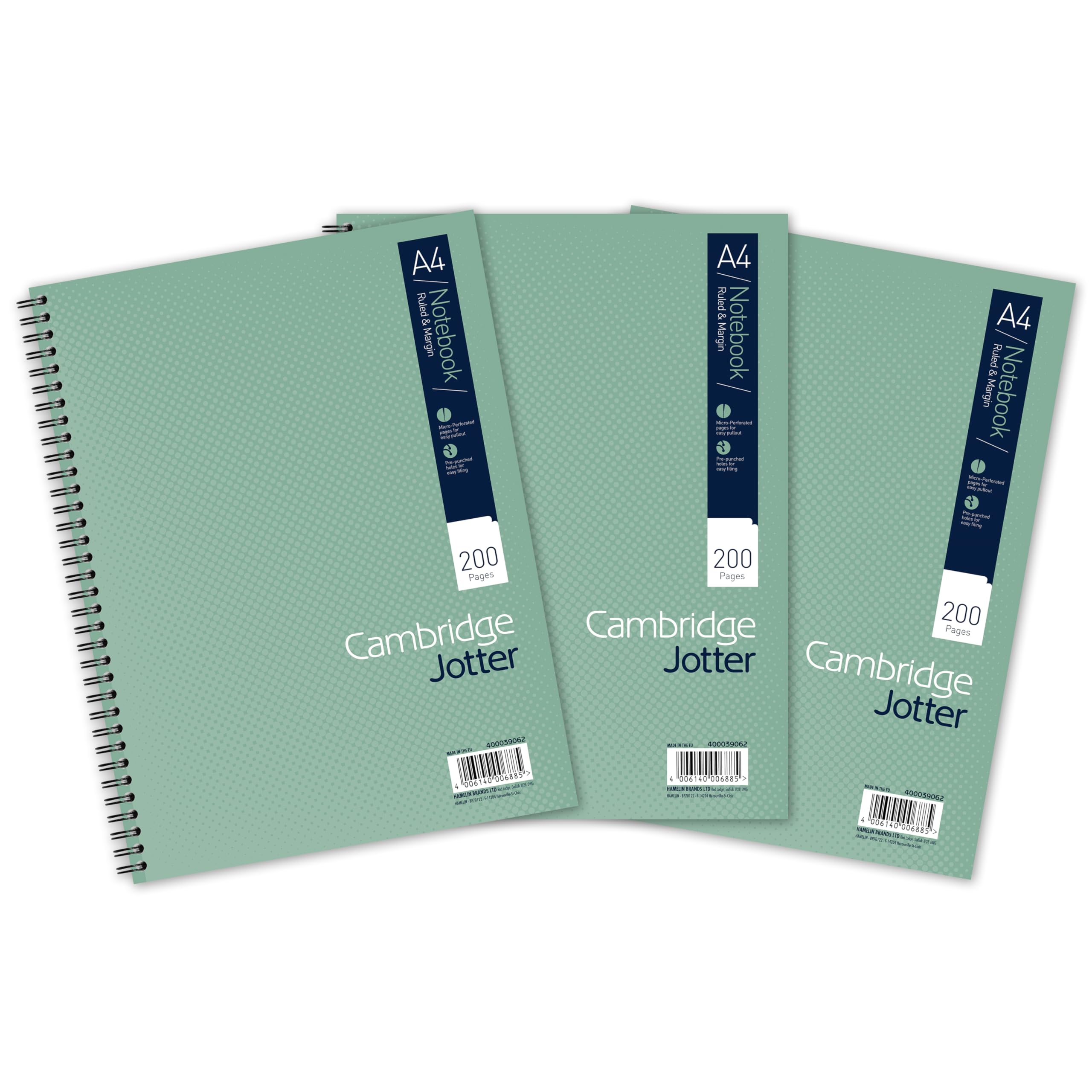 Cambridge Jotter A4 Wirebound Notebook - 200 Ruled Pages, Pack of 3, Green