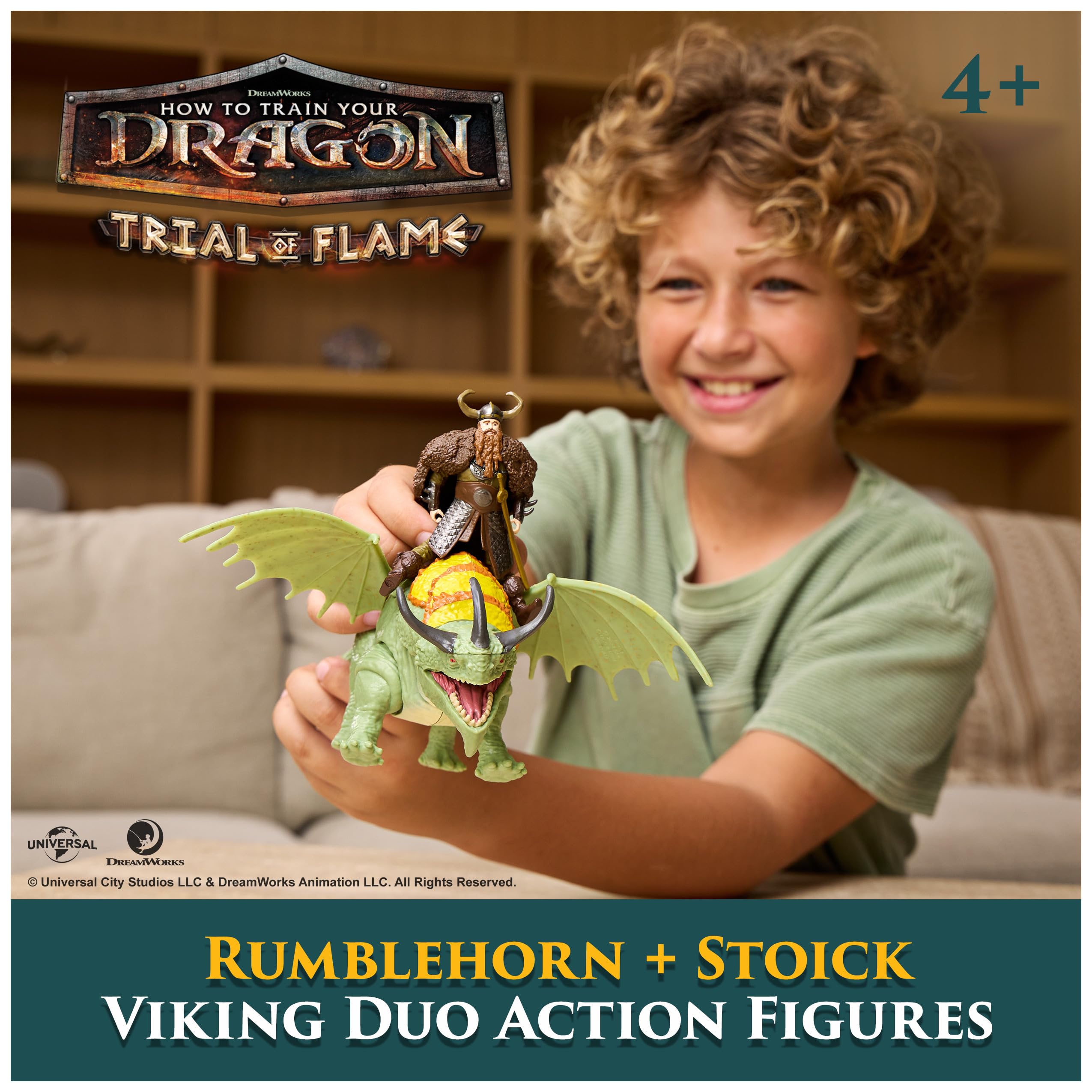Spin Master Dreamworks Dragons Rumblehorn & Stoick Action Figure Set | 3-inch Viking, 10-inch Dragon | Ages 4+ 3